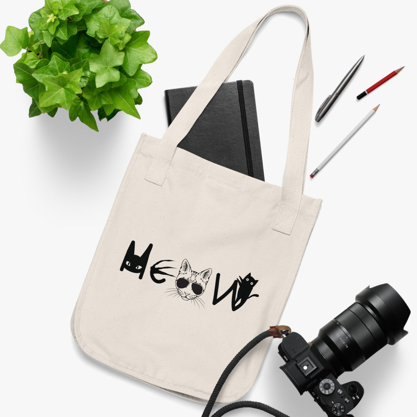 Meow Organic Canvas Tote Bag, Cats, Sassy, Halloween, Election, Gift, Groceries, Shopping, Books, Eco Friendly, Gift Bags, Organic Cotton
