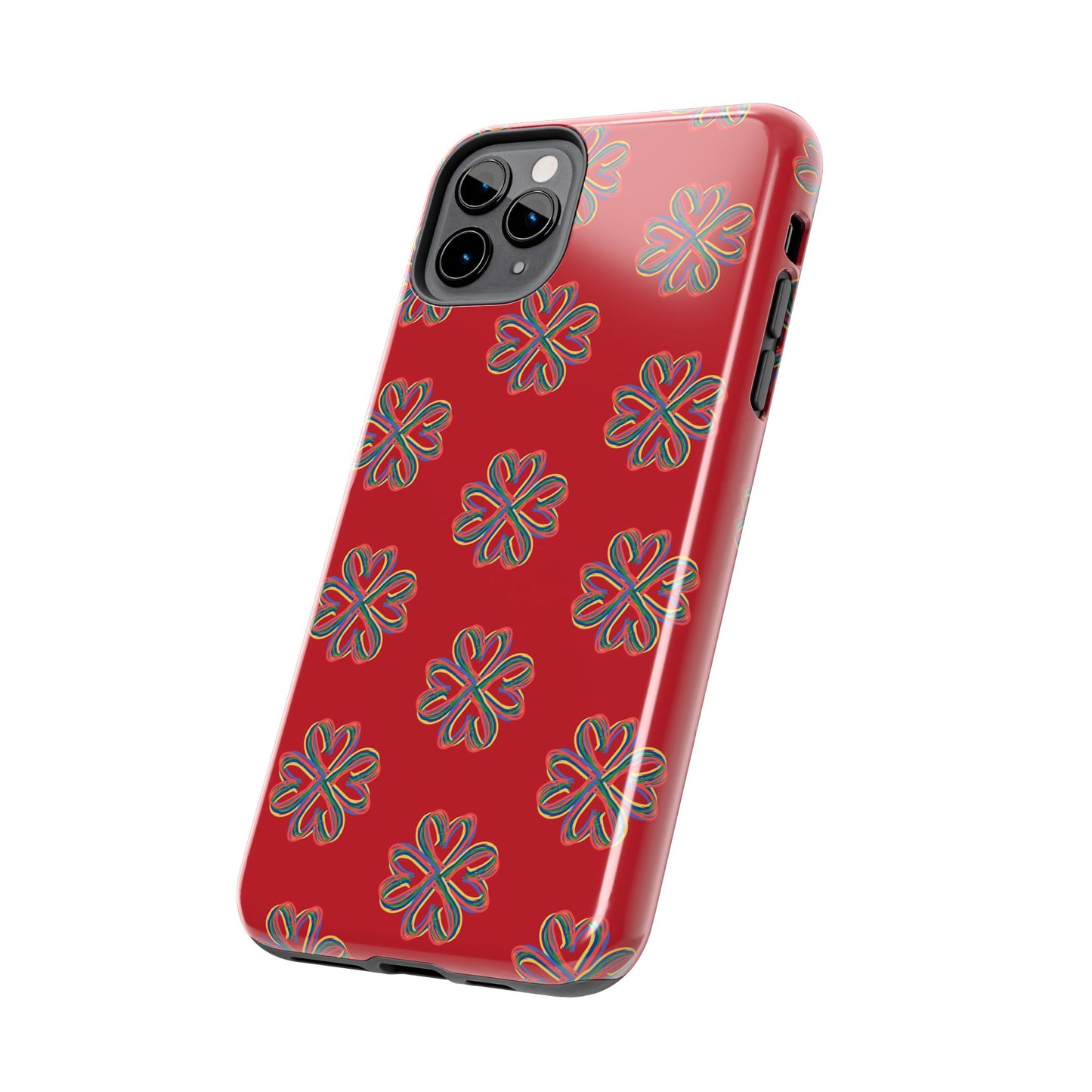Floral Tough Phone Case, Red Phone Cover, Protective Tech Accessory, Botanical Phone Shell, Gift for Gardeners, Colorful, Wireless Charging
