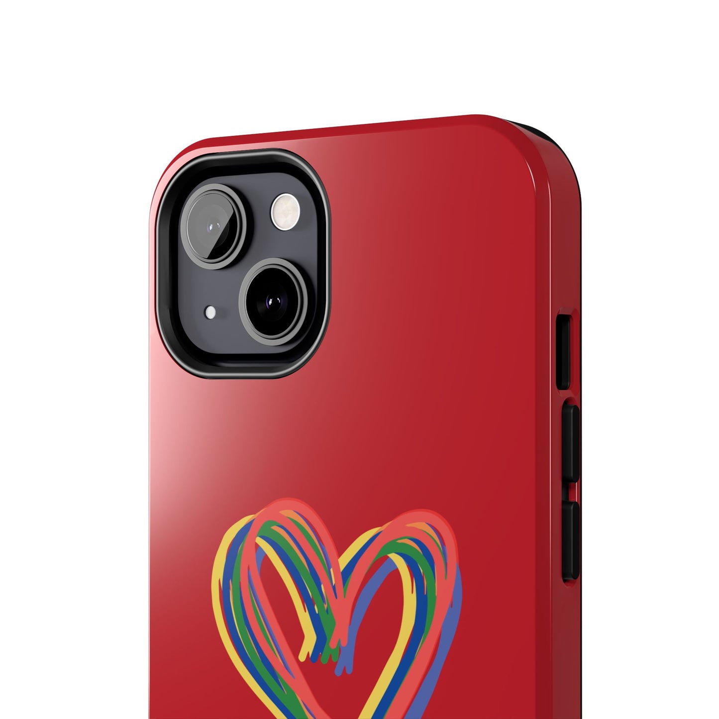 Rainbow Hearts Tough Phone Case, Red Phone Cover, Smartphone Case, Heart Pattern Phone Shell, Phone Hard Case, Colorful, Wireless Charging