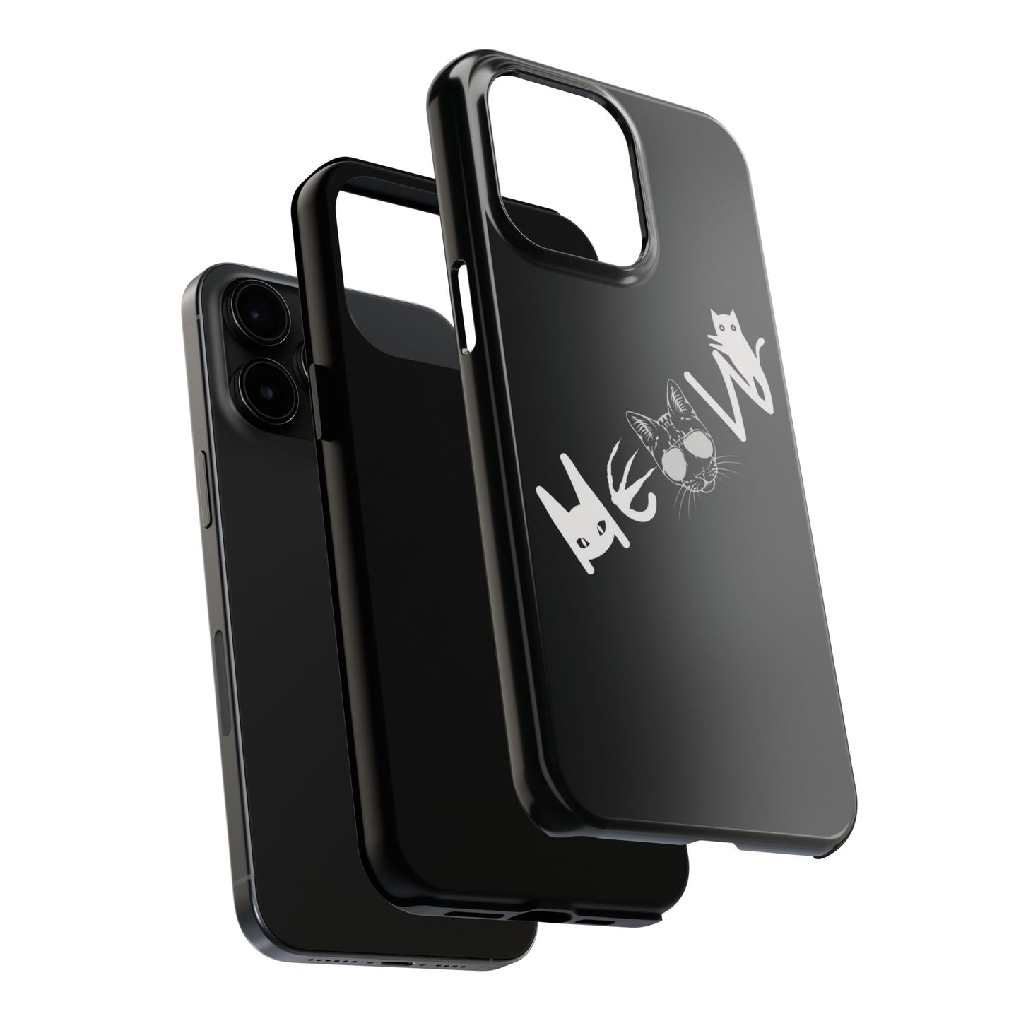 Meow Tough Phone Cases, iPhone & Samsung cases, wireless charging, cats, sassy, kitty, gender neutral, gifts, Halloween, birthday, Christmas