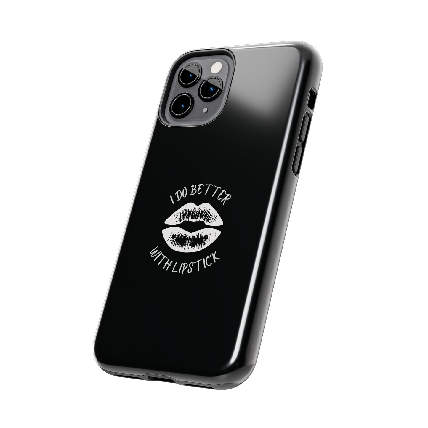 Glamorous Lipstick Tough Phone Cases - Empowered Gifts, Sassy Wireless Charging Cover, Fun Lips Samsung & iPhone Cases, Black Design