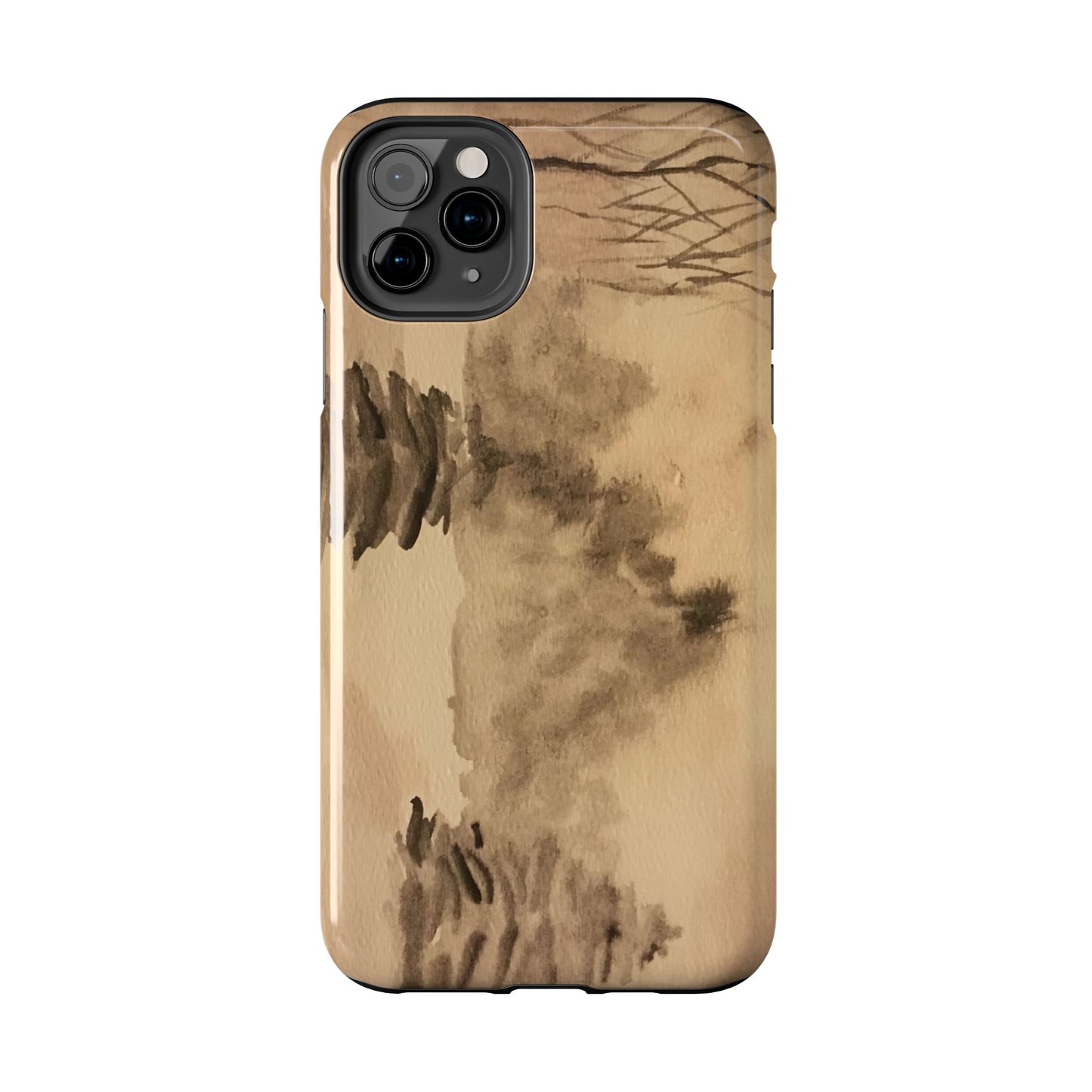 Winter Scene Tough Phone Cases, iPhone & Samsung cases, wireless charging, pine trees, snow, original watercolor artwork, gifts, Christmas