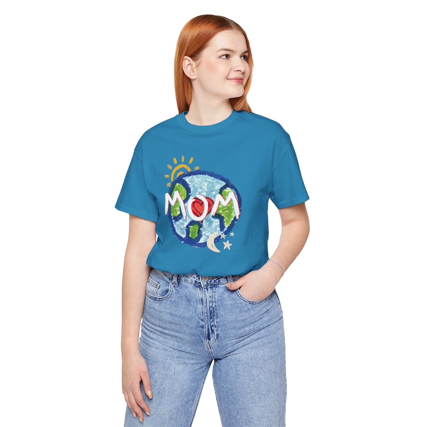 MOM Unisex Tee, Whole World, Sun Moon Stars, Heart, Love, Mothers Day, Gifts for Women, Comfy, Soft, Casual, Gender Neutral, Short Sleeves