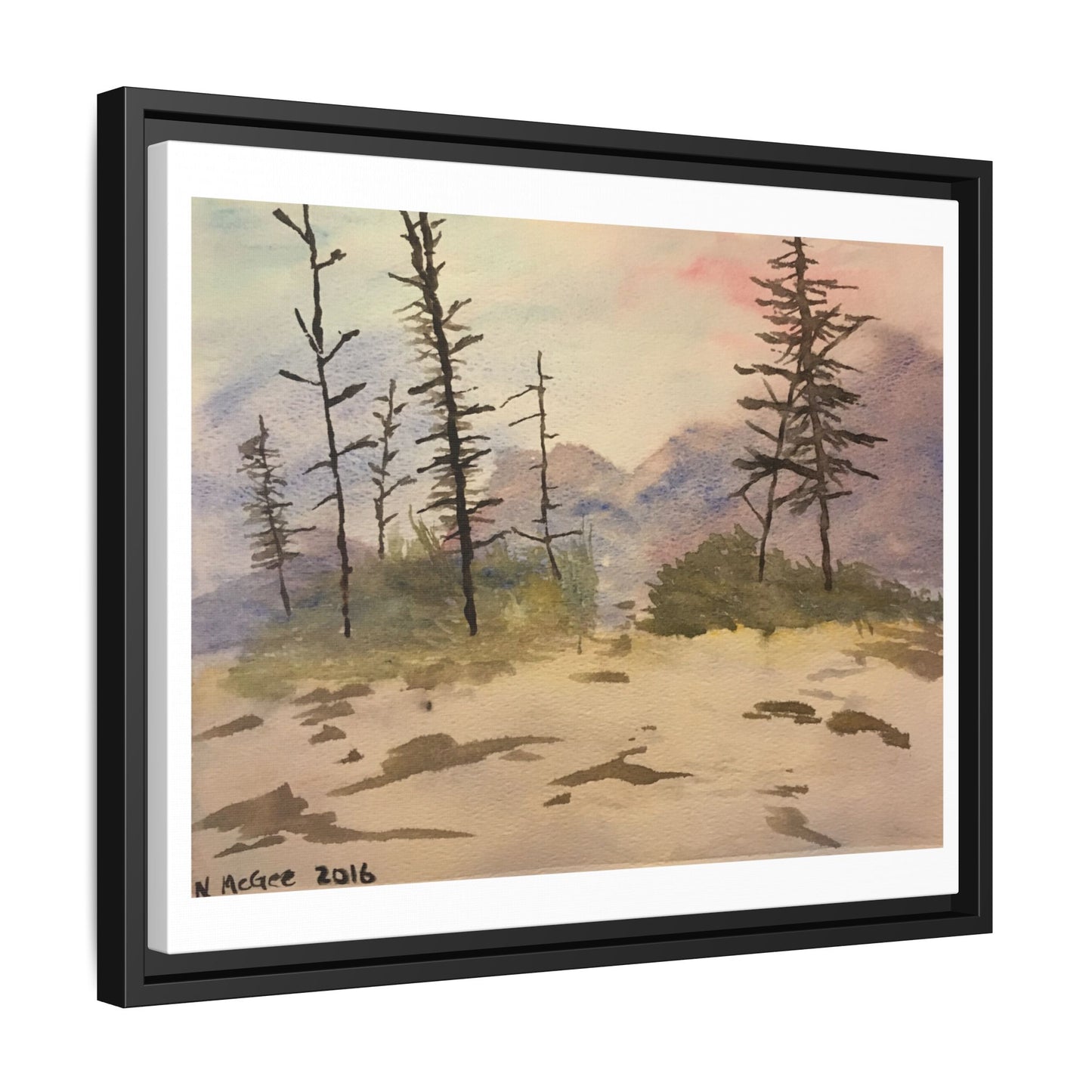 Black Frame Glacier National Park After Fire, Original Watercolor Print, Nature, Trees, Mountains, Forest, Artwork, Wall Art, Canvas, Gift