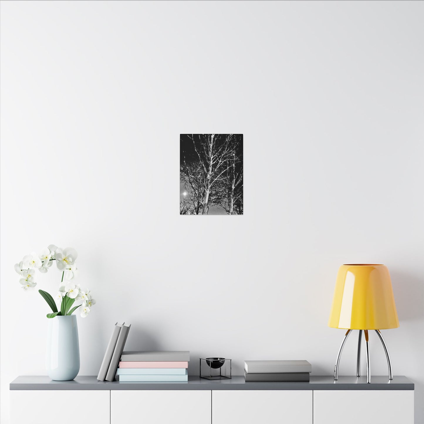 Canvas Wrap Worm Moon, Night Tree, Dark, Moon, Black and White, Photo, Artwork, Wall Art, Decor, Nature, Halloween, Gift, Eco, Matte Canvas