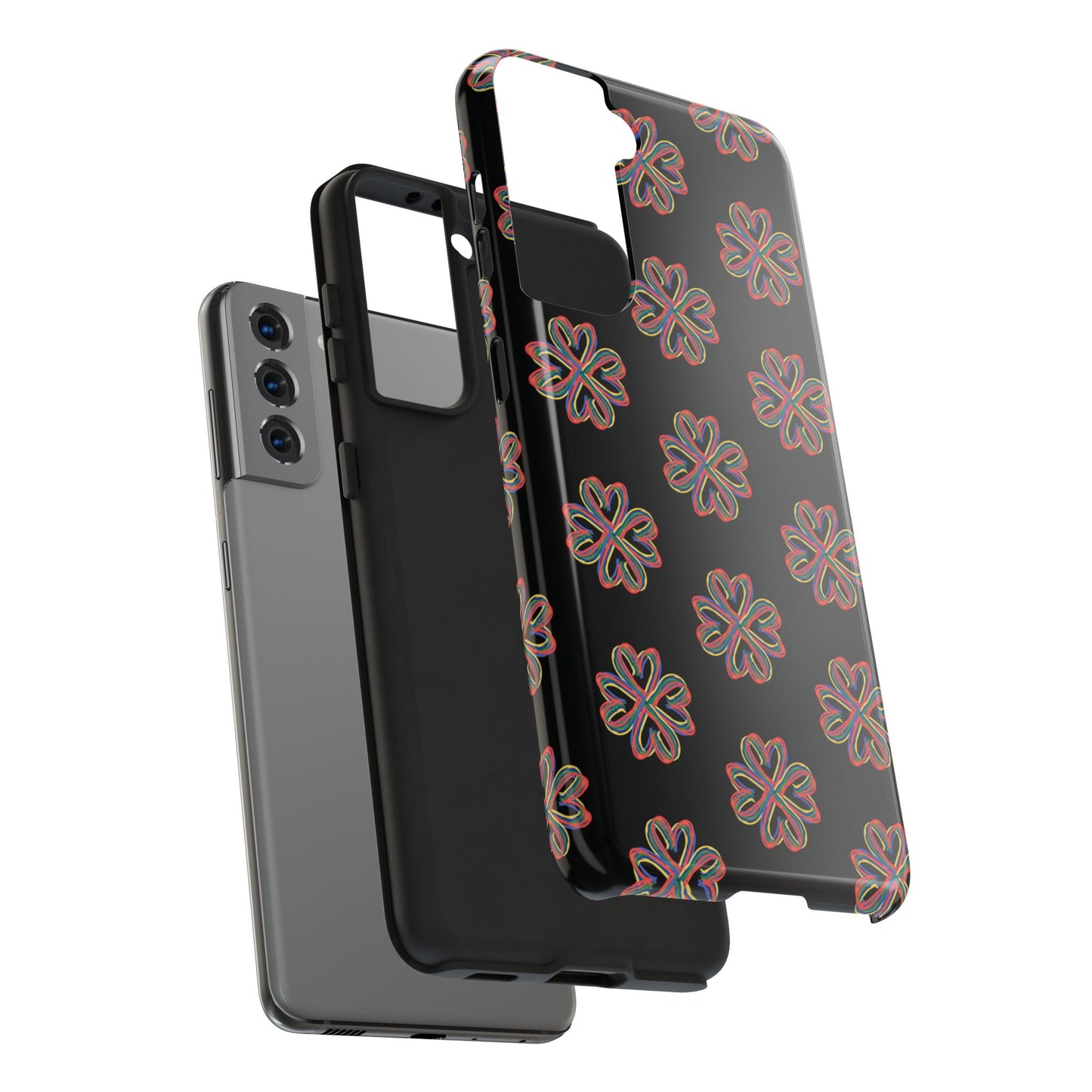 Tough Phone Cases, Floral Phone Cover, Protective Floral Case, Colorful Phone Shell, Black Phone Case, Wireless Charging