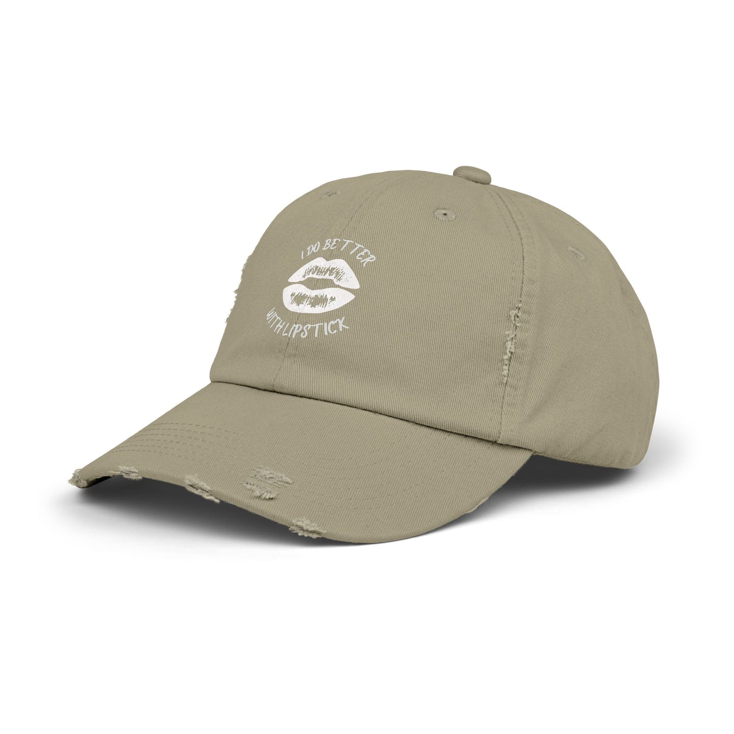 Distressed Cap - I Do Better With Lipstick, Glamorous & Bold, Adjustable, Cotton Twill