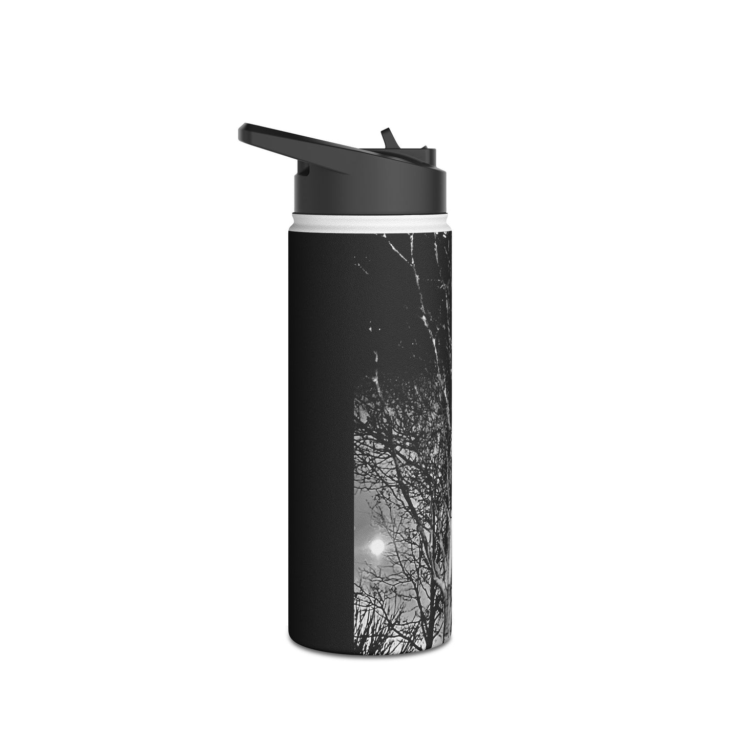 Worm Moon Night Tree Stainless Steel Water Bottle, Nature, Artwork, Gift, Black and White, BPA-free, Photo, Halloween
