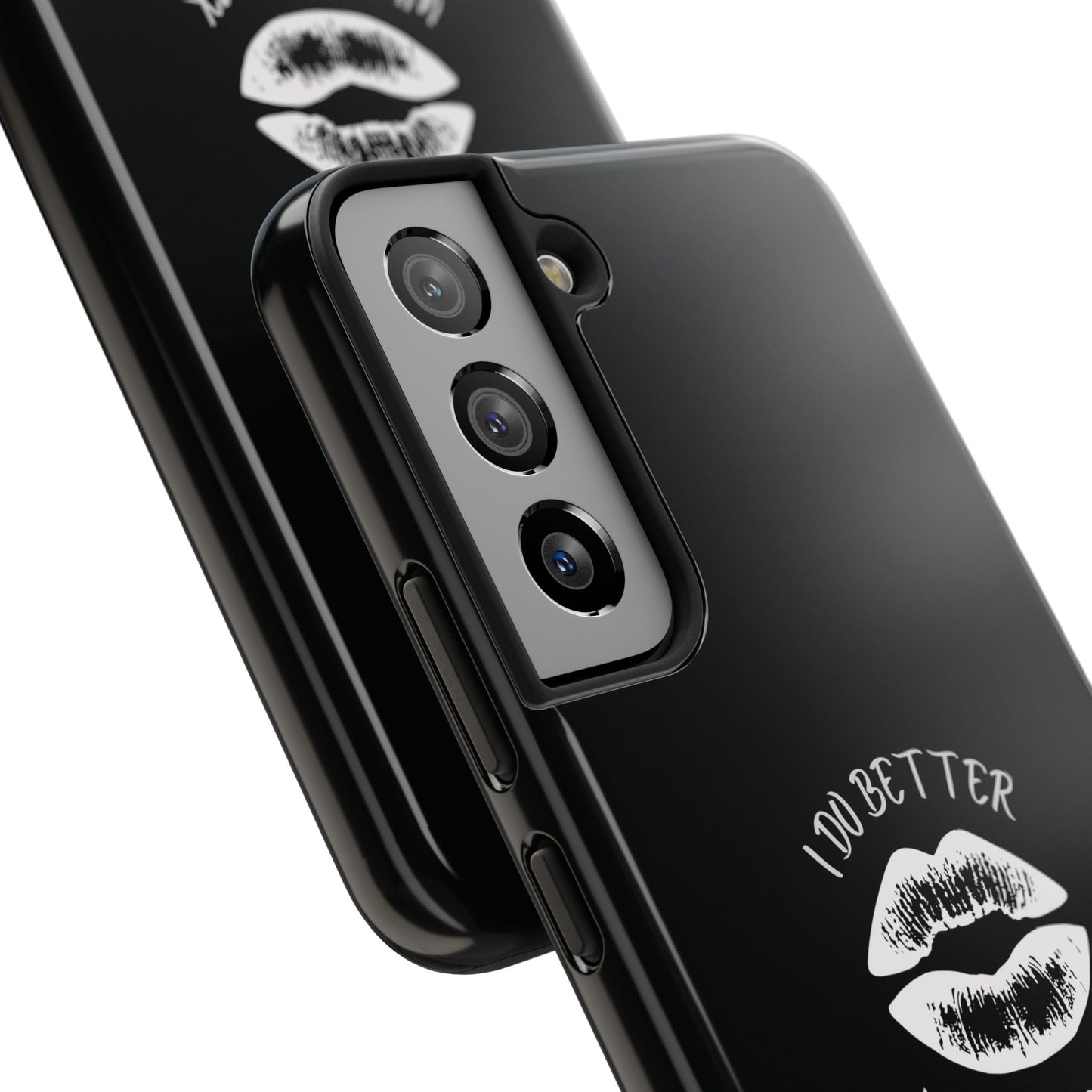 Glamorous Lipstick Tough Phone Cases - Empowered Gifts, Sassy Wireless Charging Cover, Fun Lips Samsung & iPhone Cases, Black Design