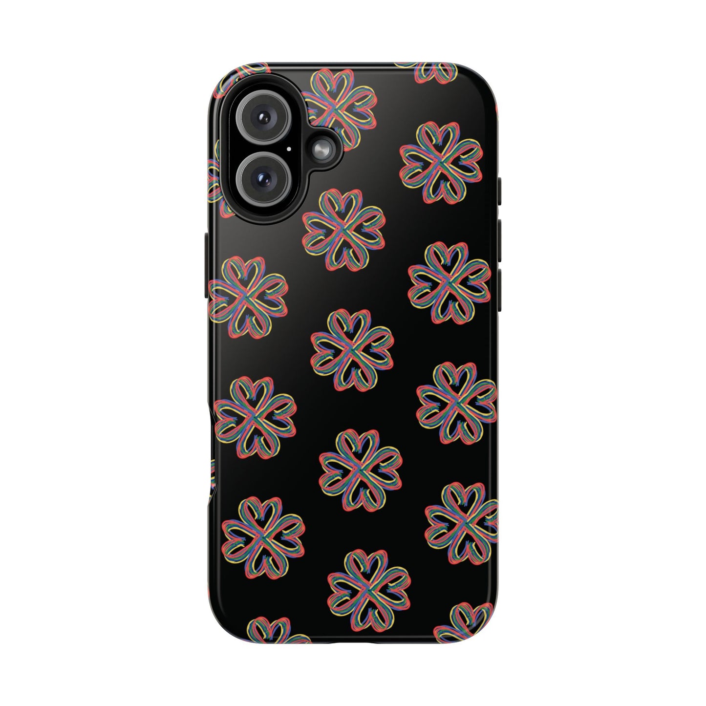 Tough Phone Cases, Floral Phone Cover, Protective Floral Case, Colorful Phone Shell, Black Phone Case, Wireless Charging