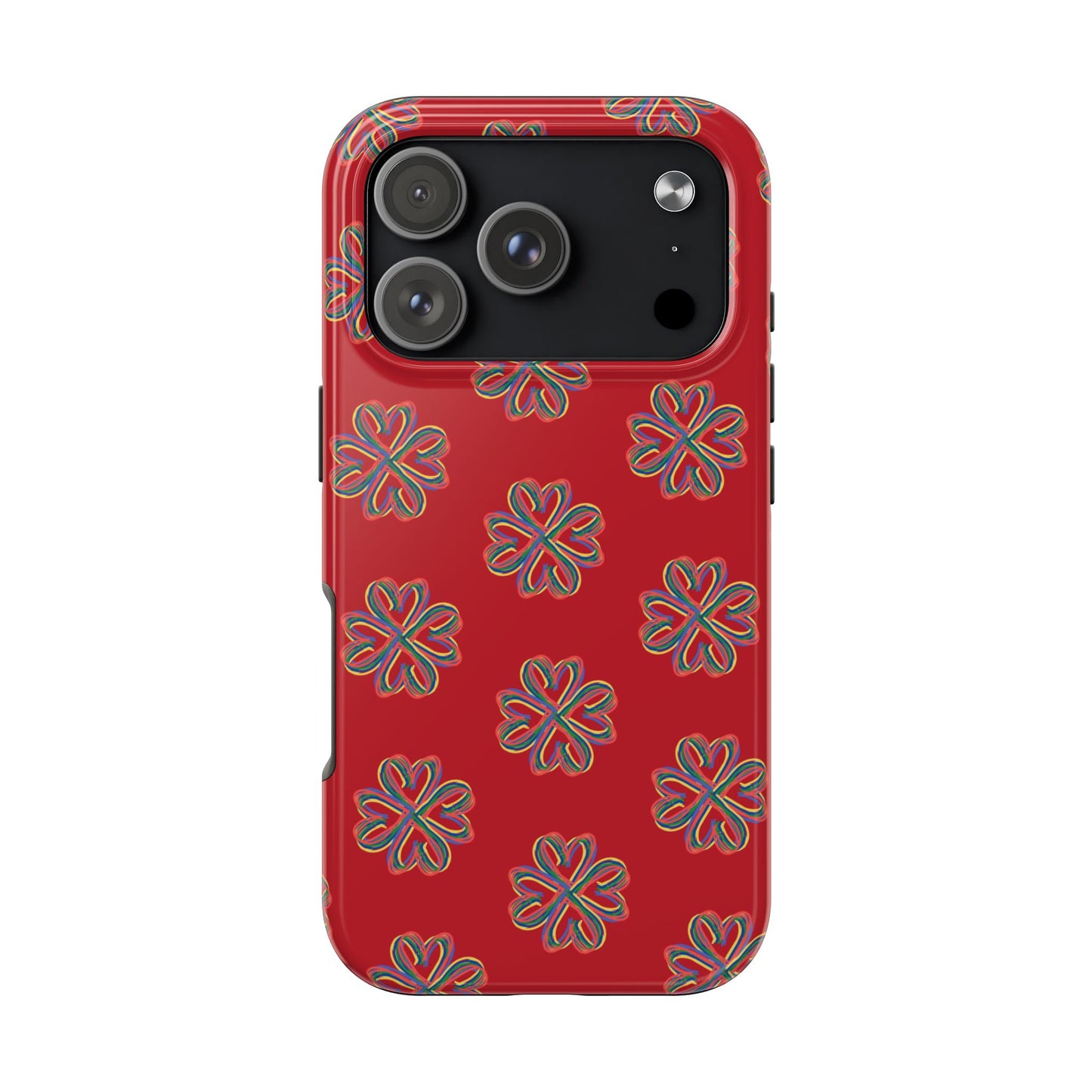 Floral Tough Phone Case, Red Phone Cover, Protective Tech Accessory, Botanical Phone Shell, Gift for Gardeners, Colorful, Wireless Charging