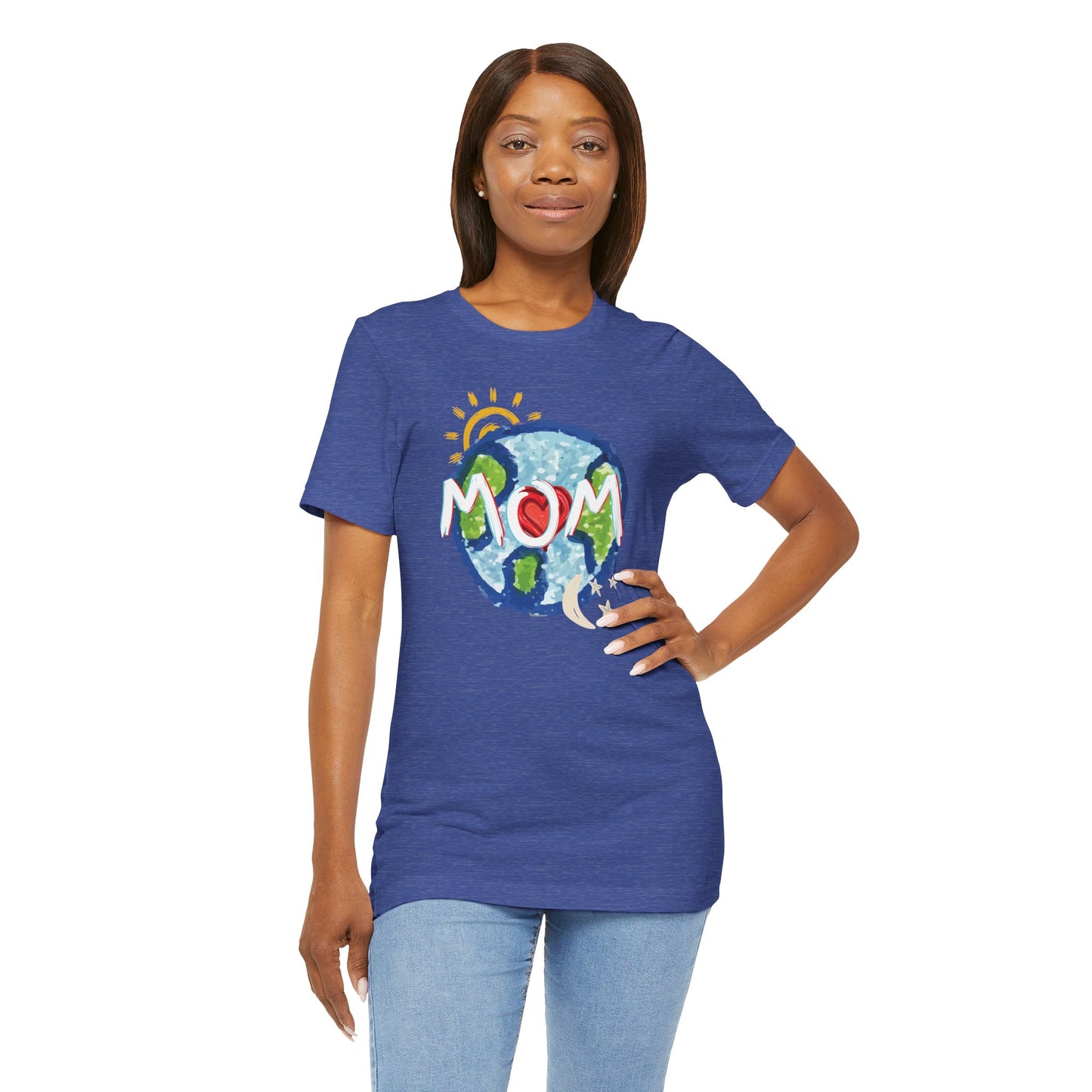 MOM Unisex Tee, Whole World, Sun Moon Stars, Heart, Love, Mothers Day, Gifts for Women, Comfy, Soft, Casual, Gender Neutral, Short Sleeves