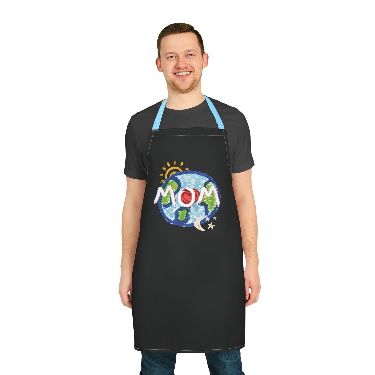 Apron, MOM Chefs Whole World Sun Moon Stars Heart Love Mothers Day Gifts for Women Grilling Cooking BBQ Kitchen