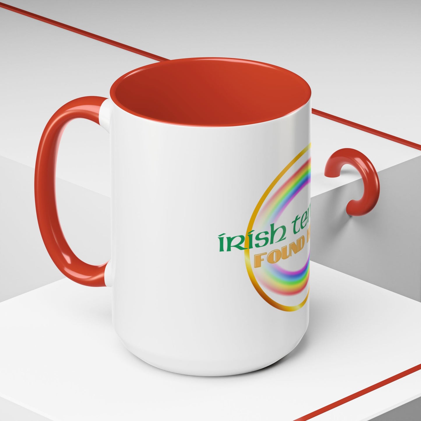 Coffee Mug - Irish Temper Found Here, Rainbow Design, BPA-Free Ceramic, St Patricks Gift