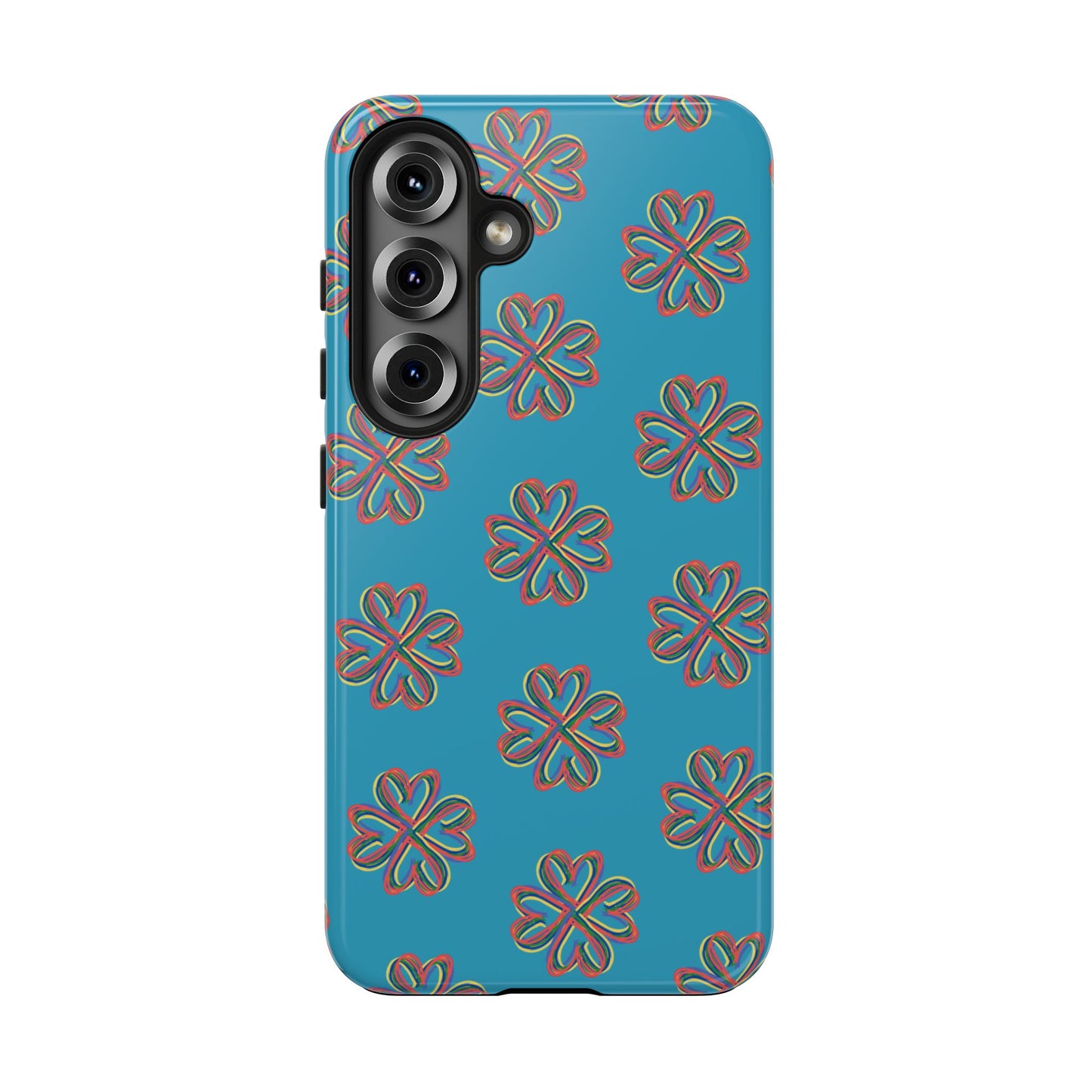 Floral Tough Phone Case, Colorful Turquoise Case, Hard Cover, iPhone Samsung Galaxy Google Pixel, Botanical Print Phone, Wireless Charging