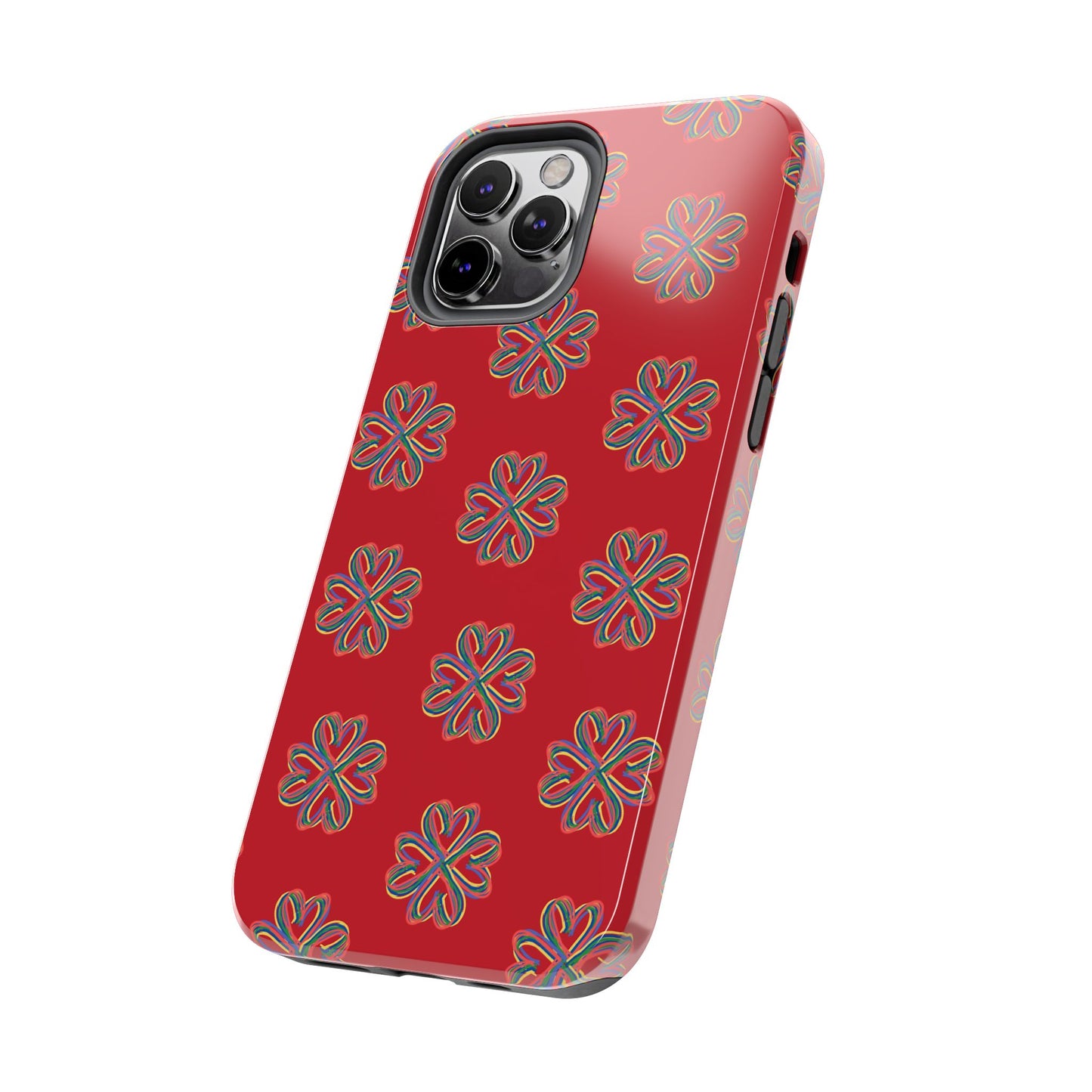 Floral Tough Phone Case, Red Phone Cover, Protective Tech Accessory, Botanical Phone Shell, Gift for Gardeners, Colorful, Wireless Charging