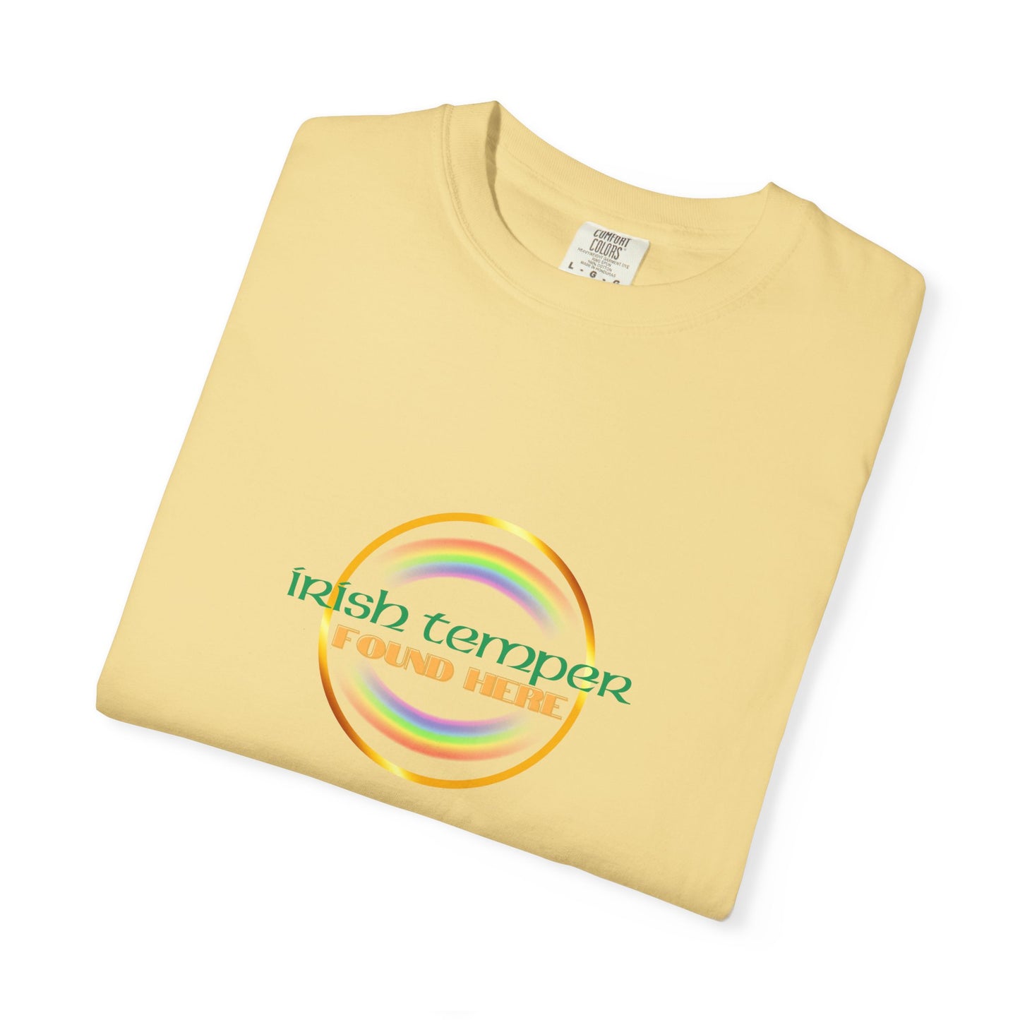 Irish Temper Found Here Unisex Garment-Dyed T-shirt, rainbow, fun, gender neutral, casual, relaxed, soft, preshrunk cotton, St Patricks Day