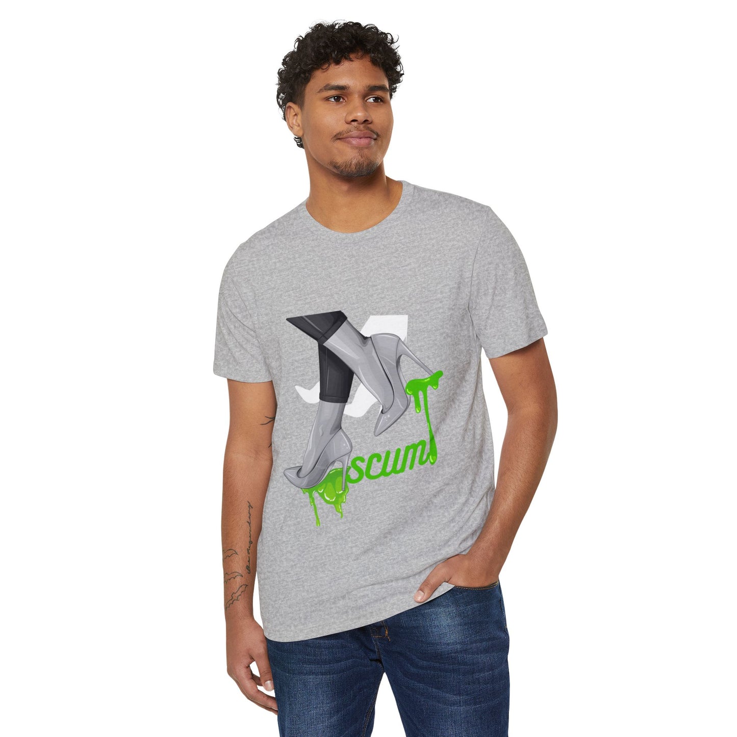 Graphic Tee Unisex Recycled Organic T-Shirt, High Heels Dripping Scum Tee, Fashionable Eco-Friendly Shirt, Sustainable Streetwear Top,