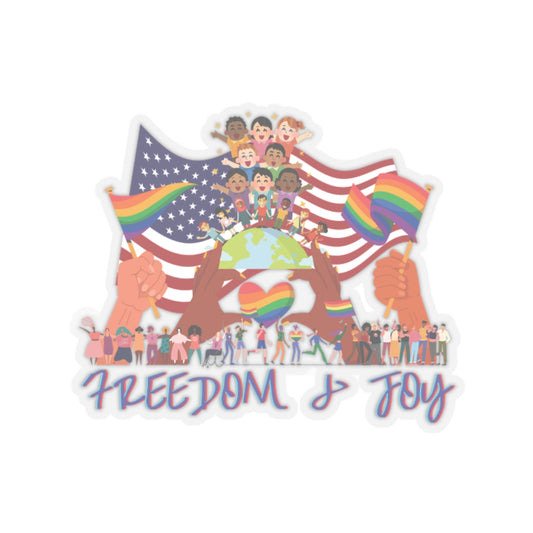 Freedom & Joy Graphic Kiss Cut Stickers, happy, equality, inclusion, patriotic, pride, colorful, gender neutral, student, gift, decorate