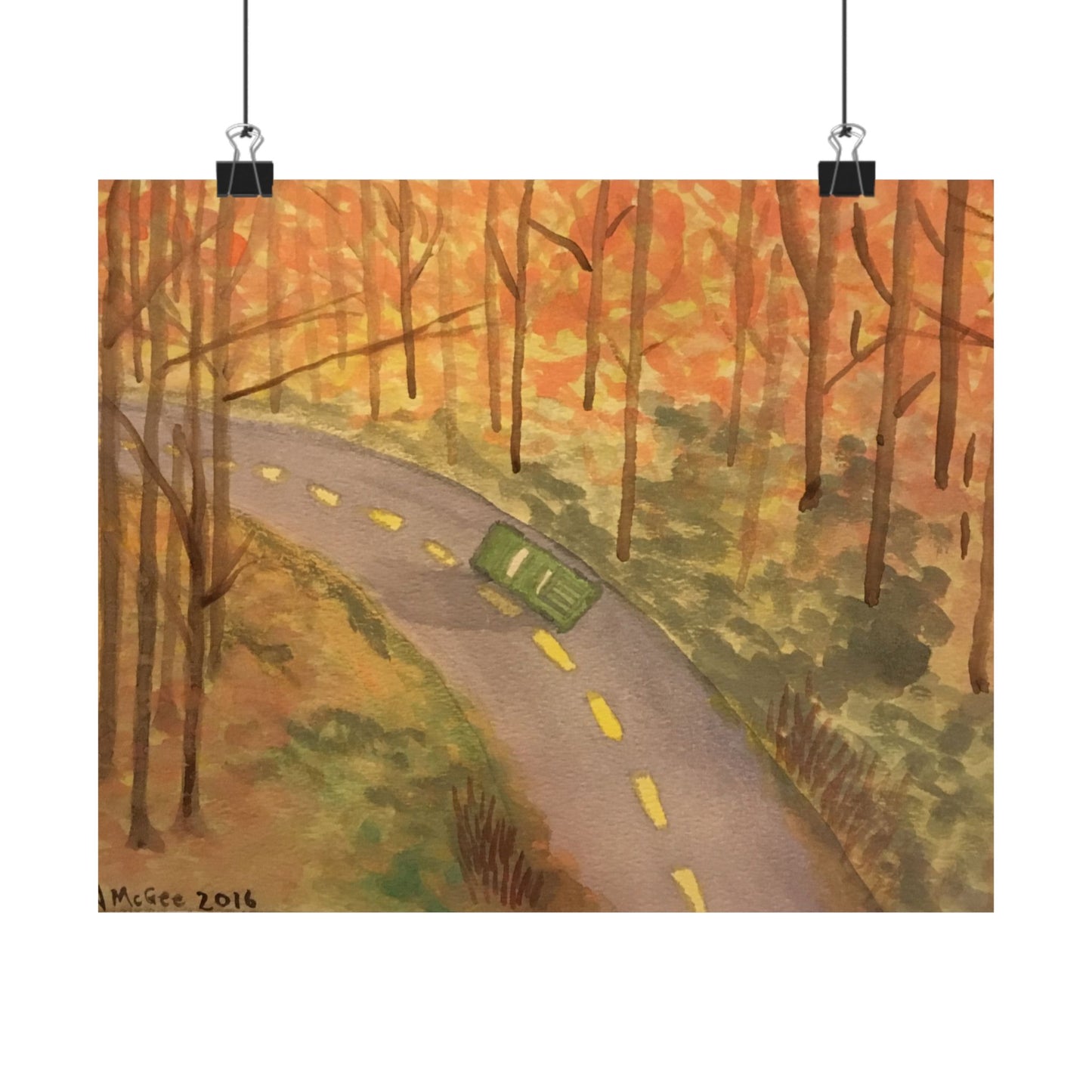 Autumn Drive in the Country, Original Watercolor Print, Premium Matte Poster, Fall Leaves, Nature, Trees, Forest, Artwork, Wall Art, Gift
