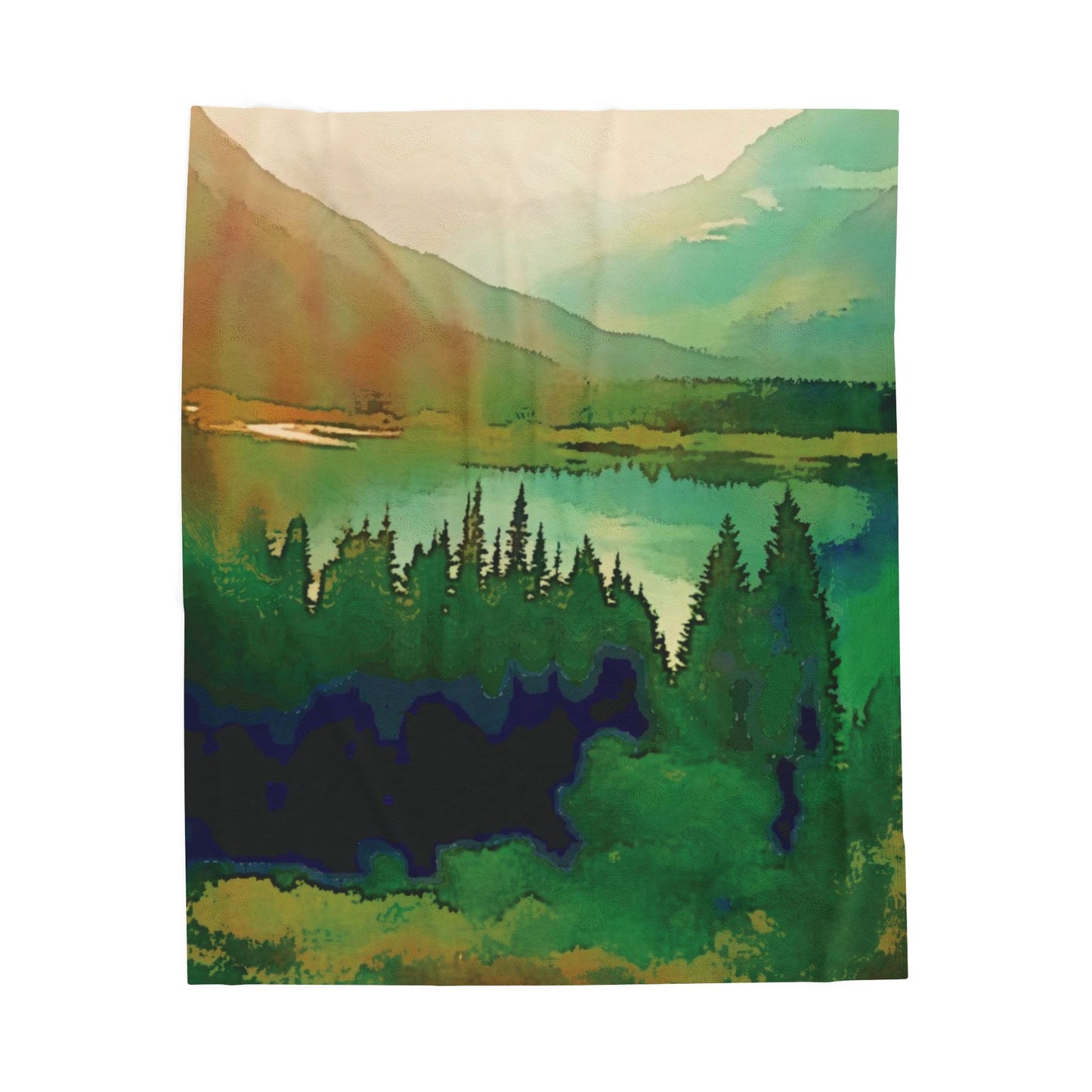 Mountain Lake Colorful Velveteen Blanket, Cozy Throw, Home Decor, Bed Cover, Vibrant Couch Blanket, Birthday Wedding Anniversary Christmas