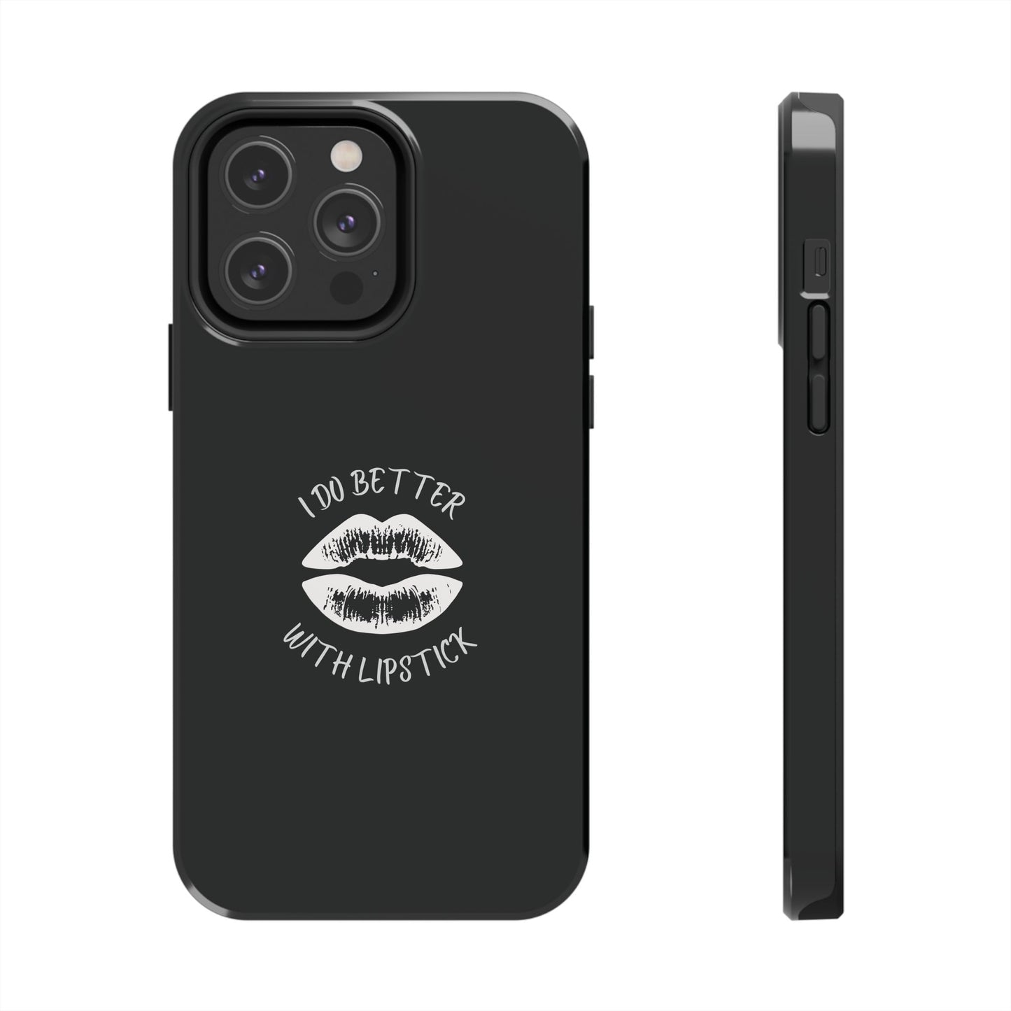 Glamorous Lipstick Tough Phone Cases - Empowered Gifts, Sassy Wireless Charging Cover, Fun Lips Samsung & iPhone Cases, Black Design