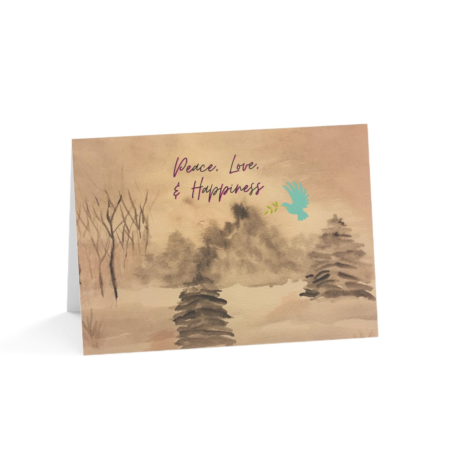 Holiday Greeting Cards Original Artwork Winter Scene (10, 30, & 50pcs), Peace Love Happiness, Wishing Joyful Healthy New Year, 4 size/3 fin