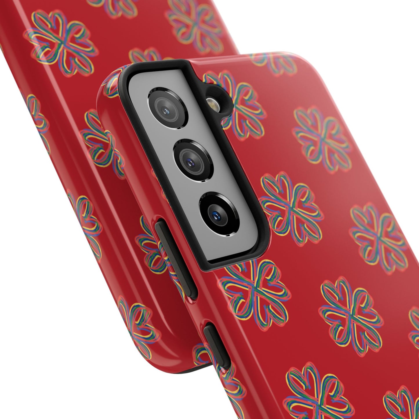 Floral Tough Phone Case, Red Phone Cover, Protective Tech Accessory, Botanical Phone Shell, Gift for Gardeners, Colorful, Wireless Charging