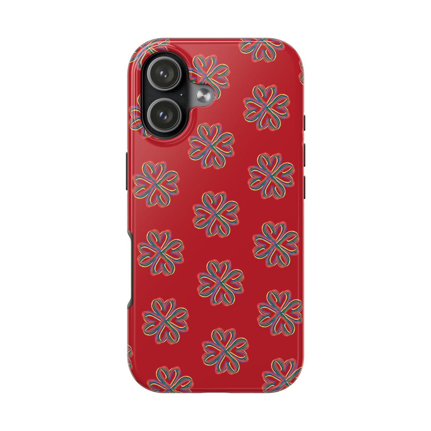 Floral Tough Phone Case, Red Phone Cover, Protective Tech Accessory, Botanical Phone Shell, Gift for Gardeners, Colorful, Wireless Charging