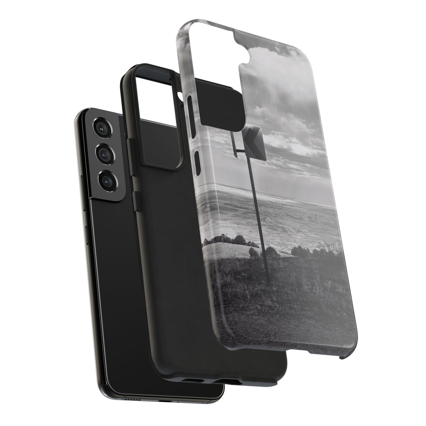 Road Sign Tough Phone Cases, iPhone & Samsung cases, wireless charging, black and white photo, nature, original art, gift birthday Christmas