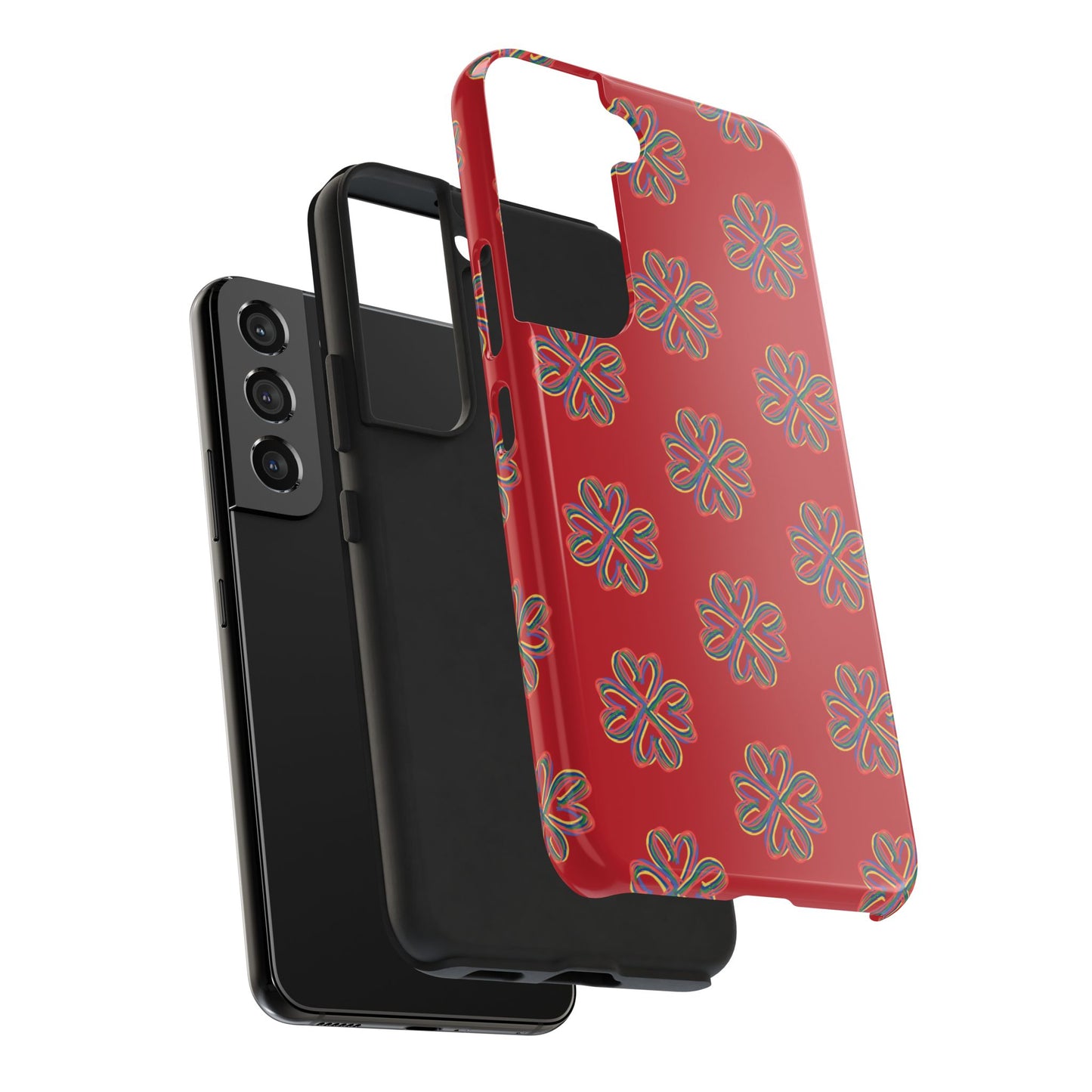 Floral Tough Phone Case, Red Phone Cover, Protective Tech Accessory, Botanical Phone Shell, Gift for Gardeners, Colorful, Wireless Charging
