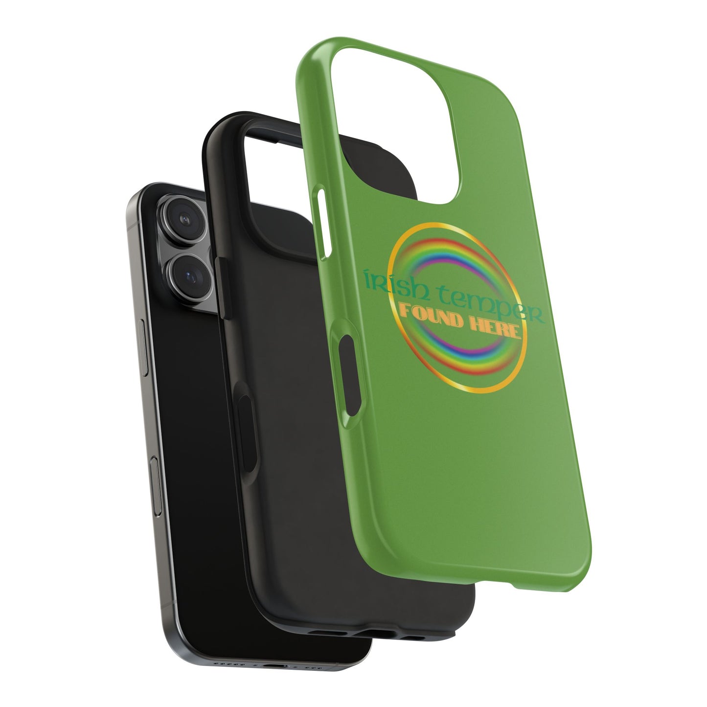 Green Irish Temper Found Here Tough Phone Cases, iPhone & Samsung cases, wireless charging, gifts, St Patricks Day, Birthday, Christmas