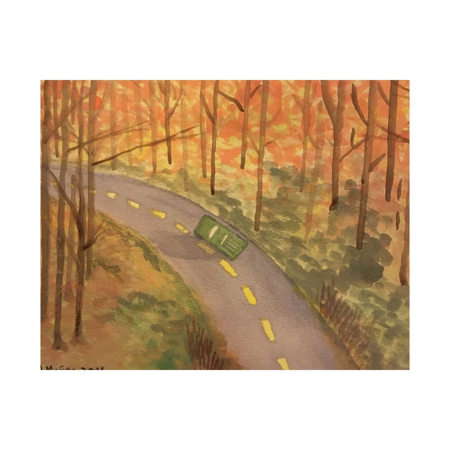 Autumn Drive in the Country, Original Watercolor Print, Premium Matte Poster, Fall Leaves, Nature, Trees, Forest, Artwork, Wall Art, Gift