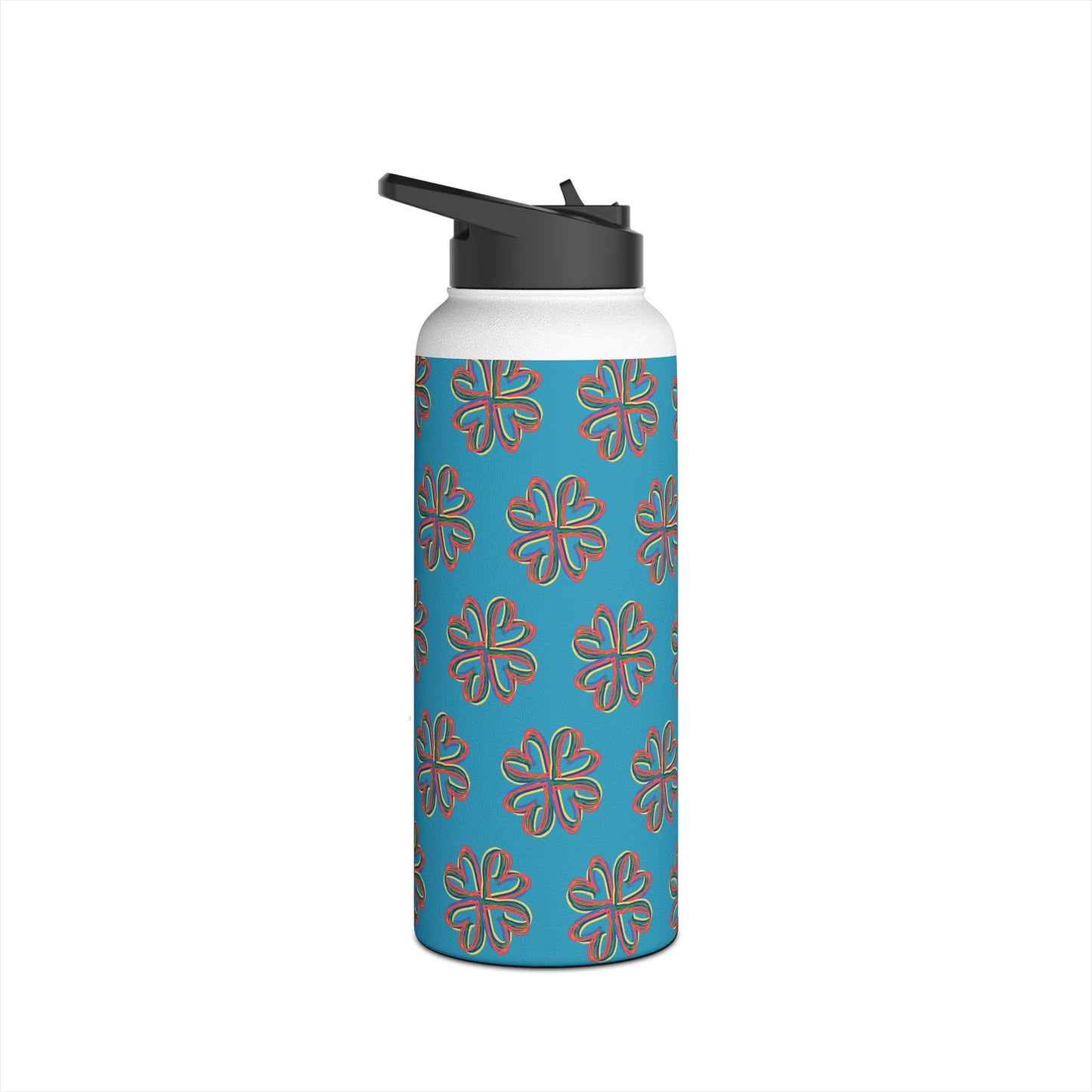 Turquoise Colorful Floral Stainless Steel Water Bottle, Gender Neutral, Gift, Exercise, Run, Workout, Eco BPA-free, Gift Birthday Christmas