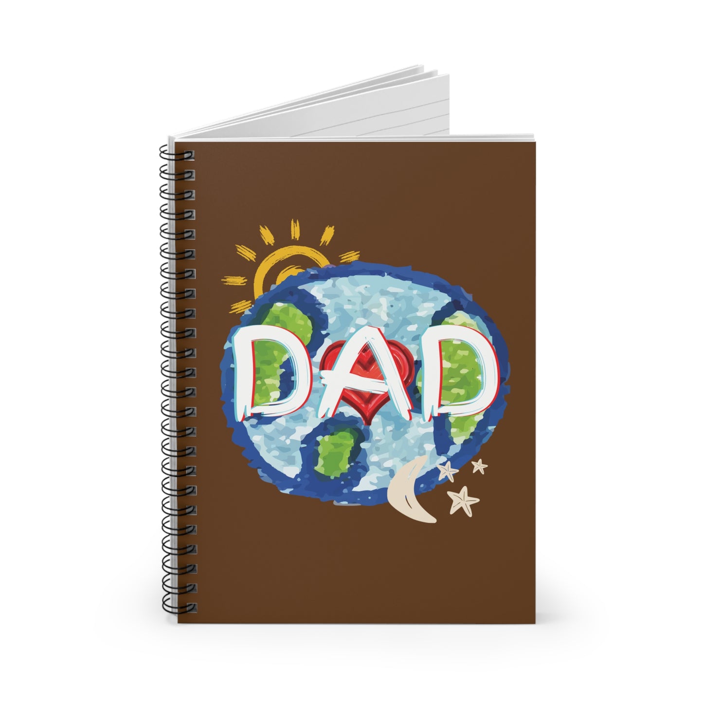 DAD Brown Spiral Notebook, Ruled Line, Whole World, Sun, Moon & Stars, Heart, Love, Fathers Day, Gifts for Men, Writing, Journal, Paper