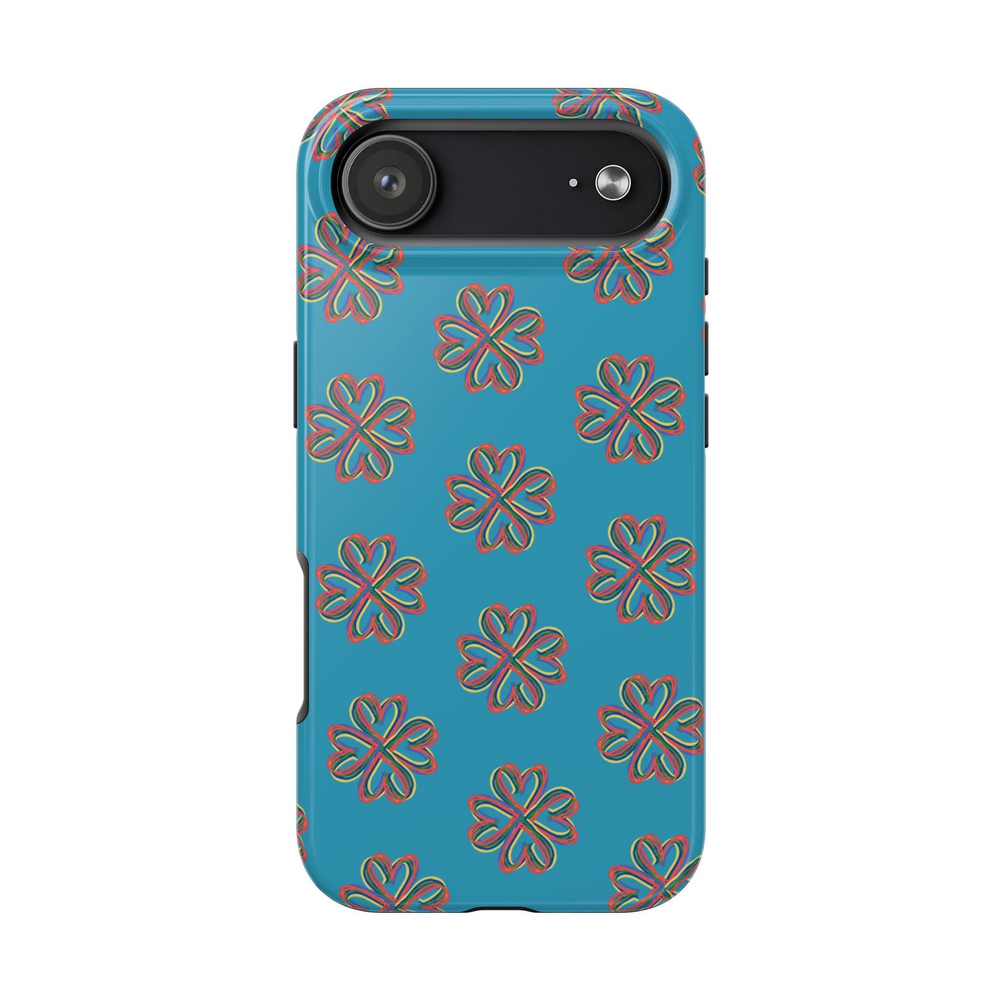 Floral Tough Phone Case, Colorful Turquoise Case, Hard Cover, iPhone Samsung Galaxy Google Pixel, Botanical Print Phone, Wireless Charging