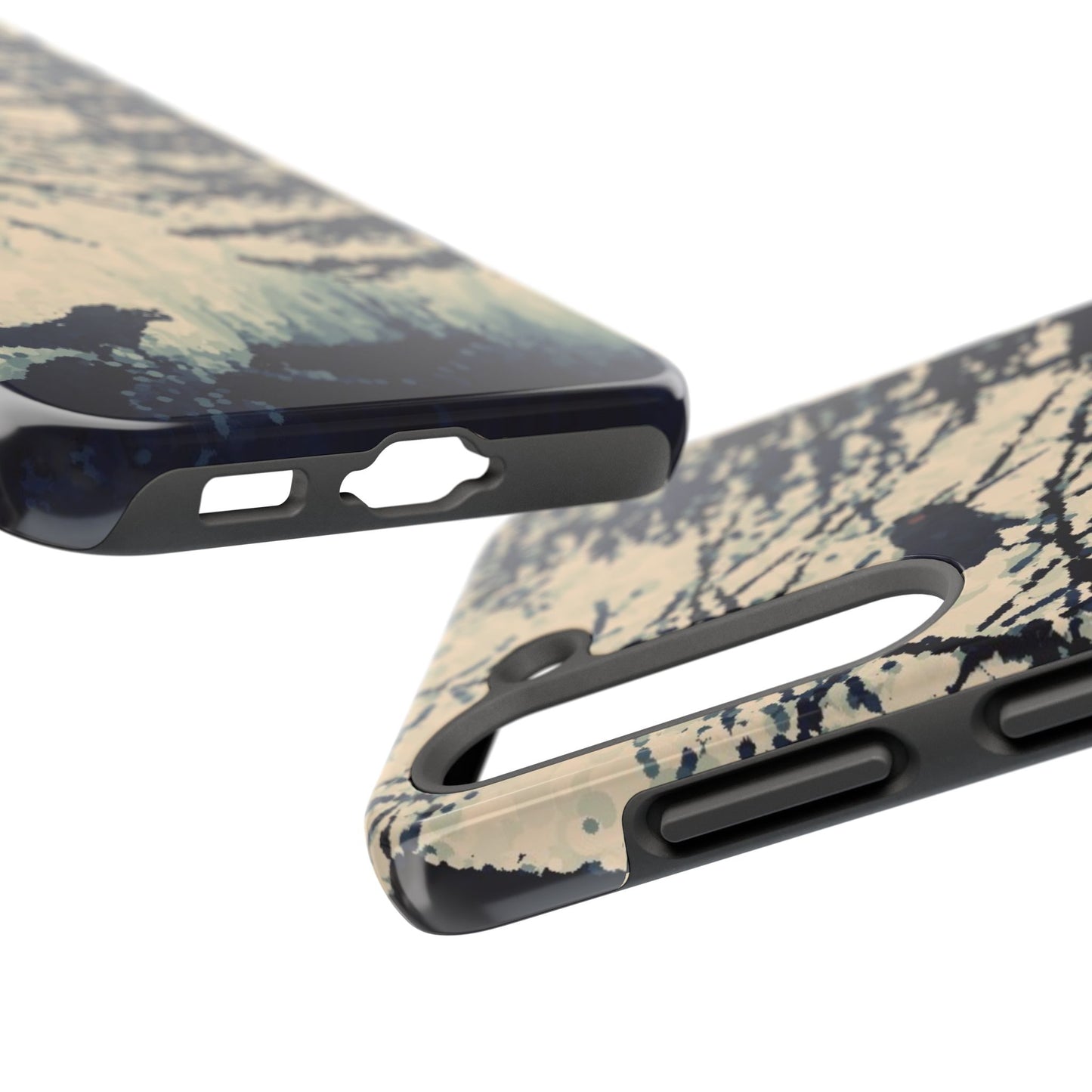 Crows in Forest Tough Phone Cases, iPhone & Samsung cases, wireless charging, crows, trees, birds, original artwork, gifts, Halloween