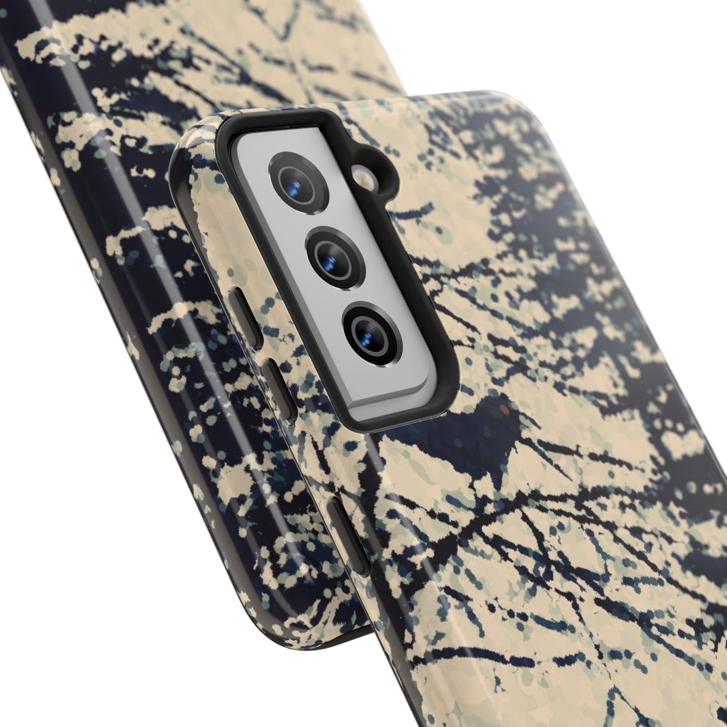 Crows in Forest Tough Phone Cases, iPhone & Samsung cases, wireless charging, crows, trees, birds, original artwork, gifts, Halloween