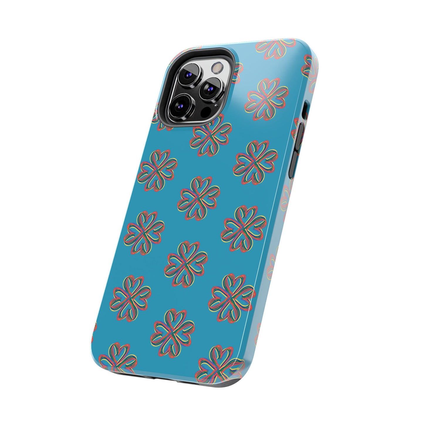 Floral Tough Phone Case, Colorful Turquoise Case, Hard Cover, iPhone Samsung Galaxy Google Pixel, Botanical Print Phone, Wireless Charging
