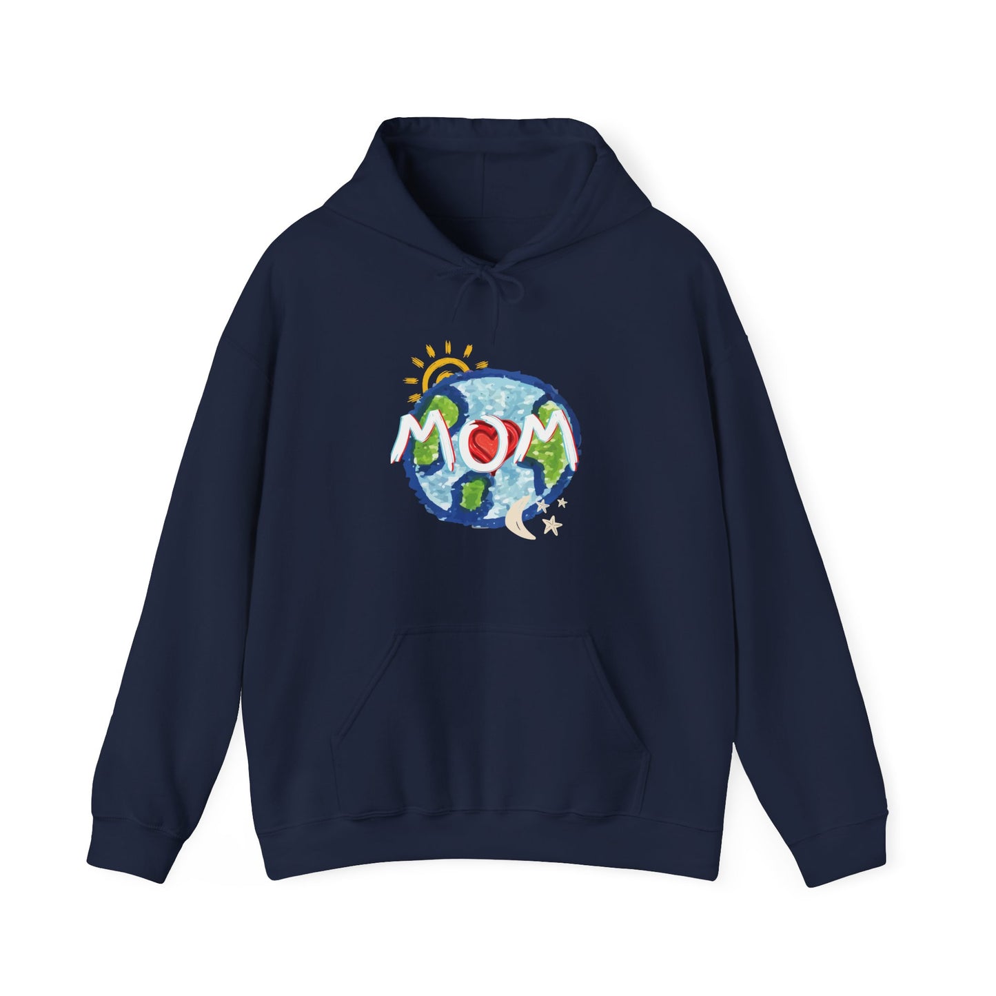 MOM Unisex Heavy Blend™ Hooded Sweatshirt, World, Sun Moon & Stars, Heart, Love, Mothers Day, Gifts for Women, Comfy, Soft, Warm, Hoodie
