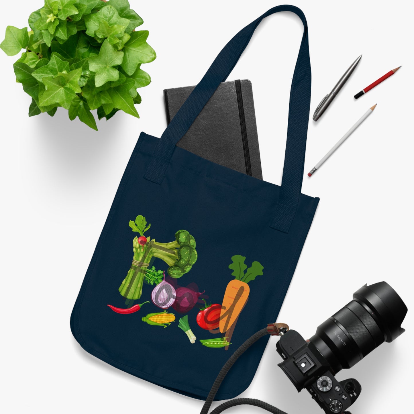 Food Organic Canvas Tote Bag, Vegetables, Produce, Groceries, Shopping, Eco Friendly, 100% Organic Cotton, Beige, Black, Navy