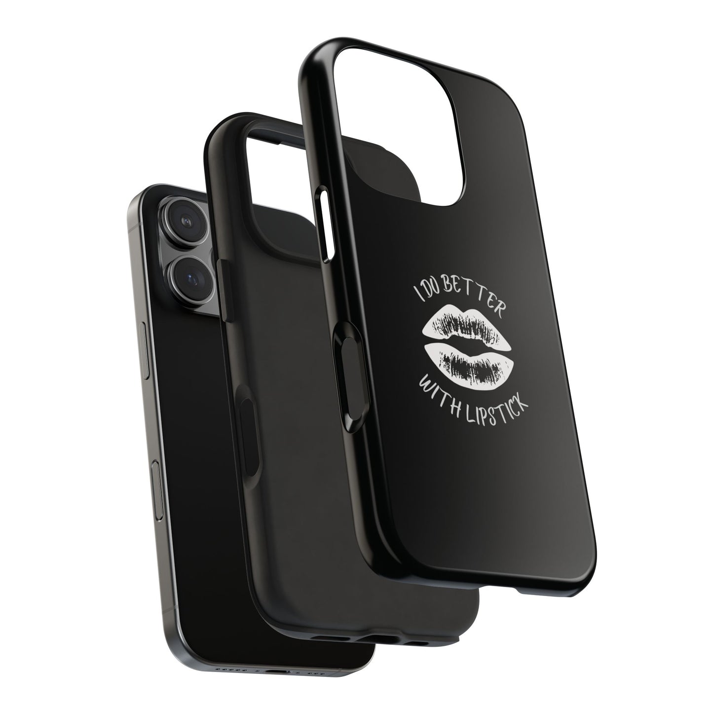 Glamorous Lipstick Tough Phone Cases - Empowered Gifts, Sassy Wireless Charging Cover, Fun Lips Samsung & iPhone Cases, Black Design