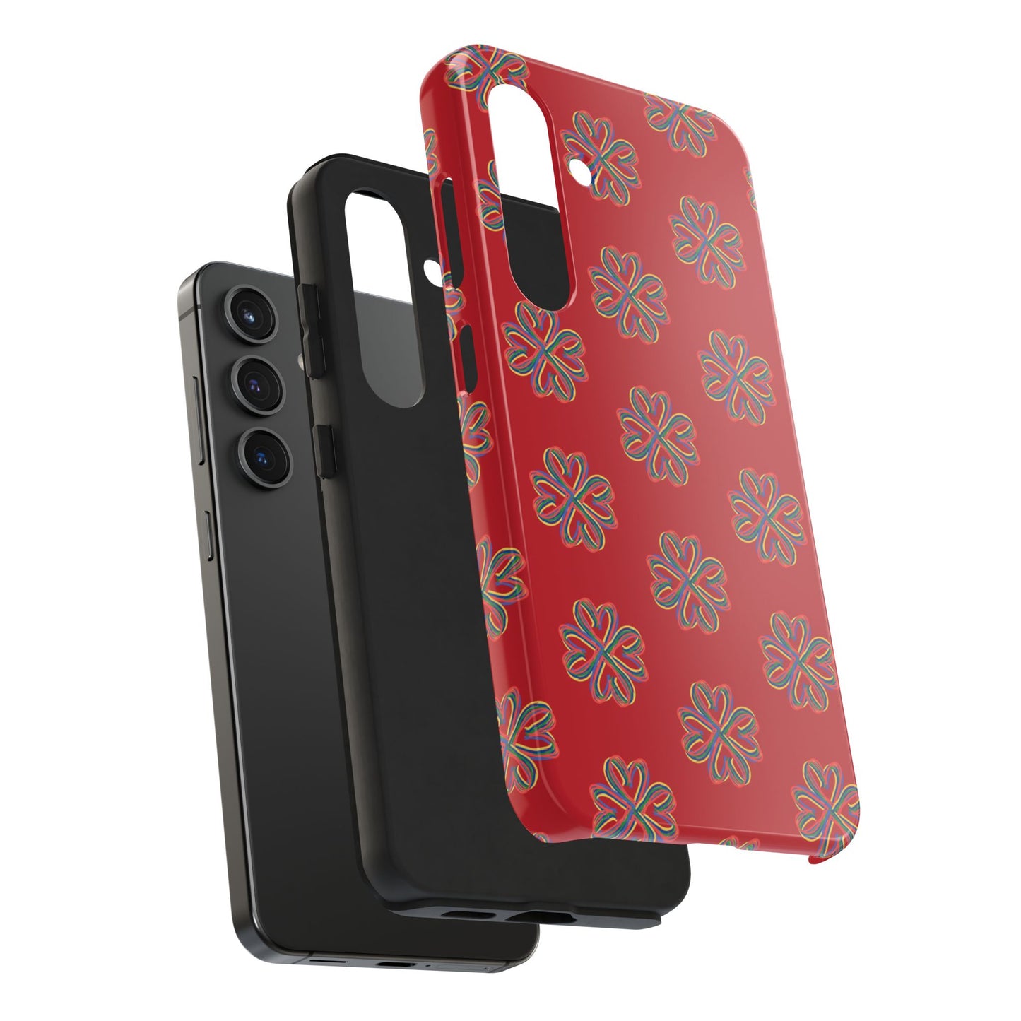 Floral Tough Phone Case, Red Phone Cover, Protective Tech Accessory, Botanical Phone Shell, Gift for Gardeners, Colorful, Wireless Charging
