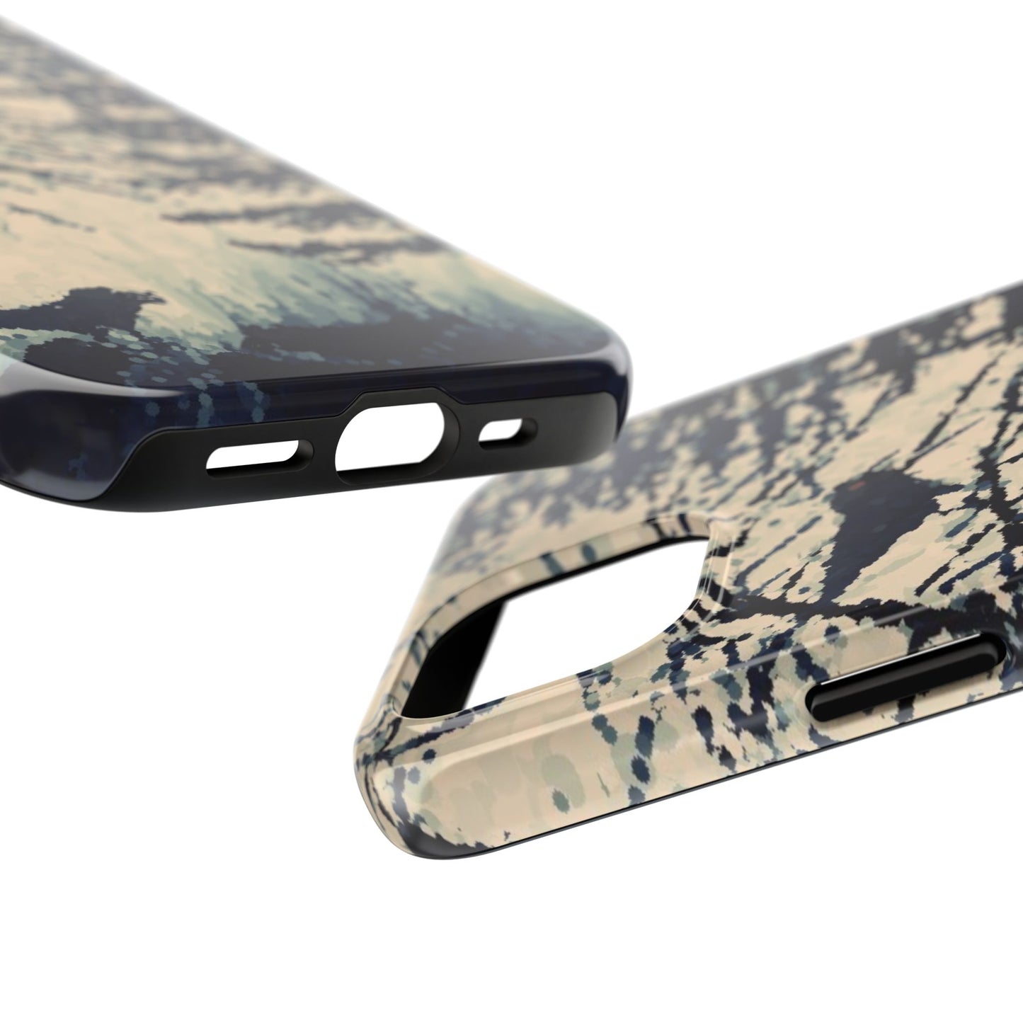 Crows in Forest Tough Phone Cases, iPhone & Samsung cases, wireless charging, crows, trees, birds, original artwork, gifts, Halloween