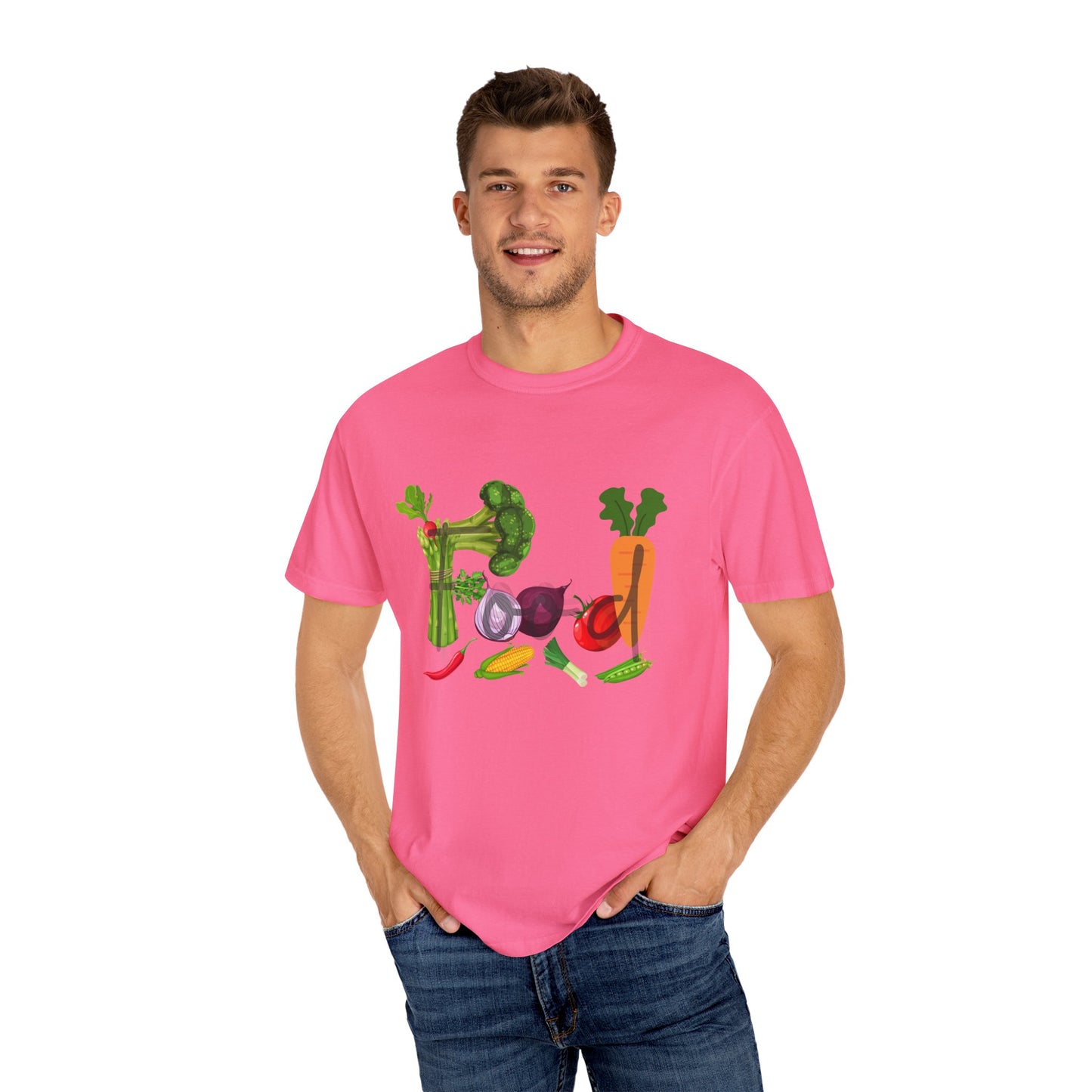 Food Unisex Garment-Dyed T-shirt, vegetables, healthy, groceries, snacks, cooking, gender neutral, casual, relaxed, soft, preshrunk cotton
