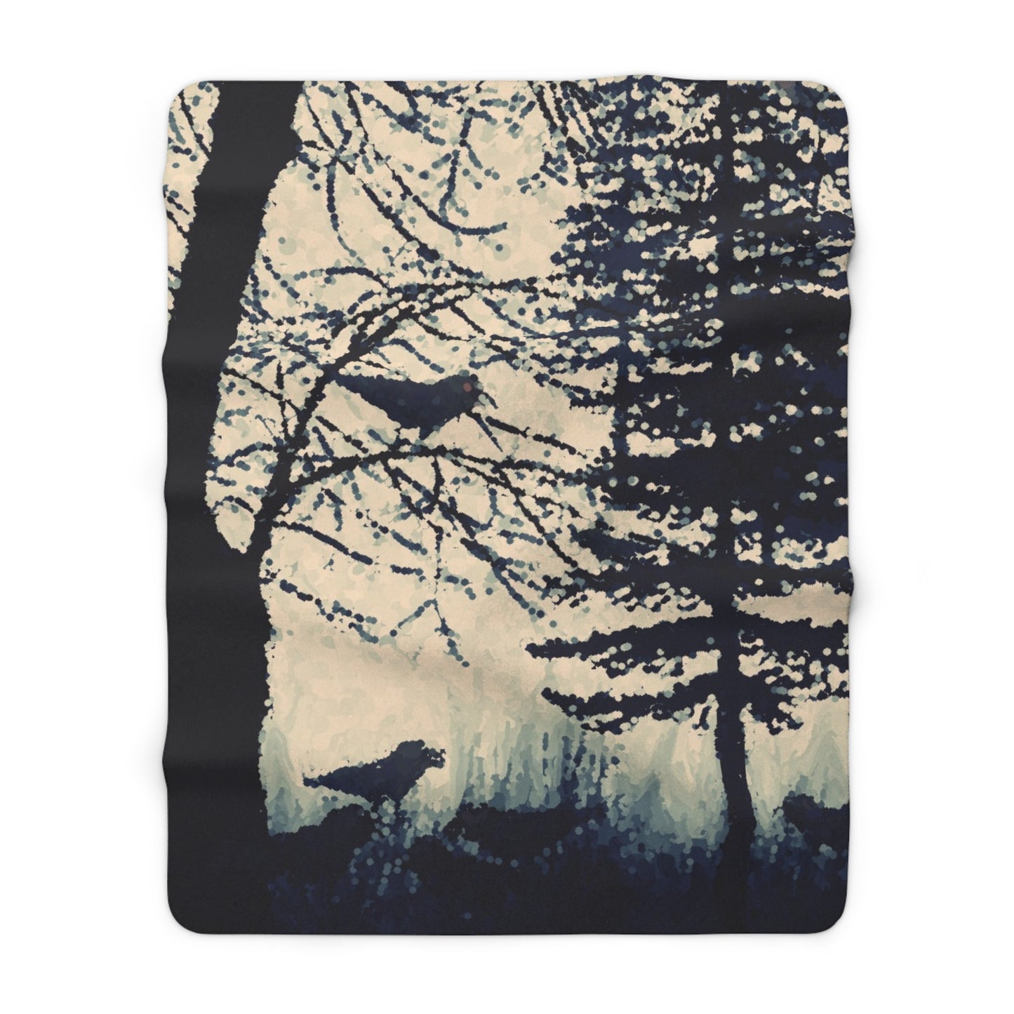 Crows in Forest Sherpa Fleece Blanket, Original Artwork, Home Decor, Cozy, Halloween, Holiday, Gift, Trees, Birds, Nature, Throw 50x60 60x80