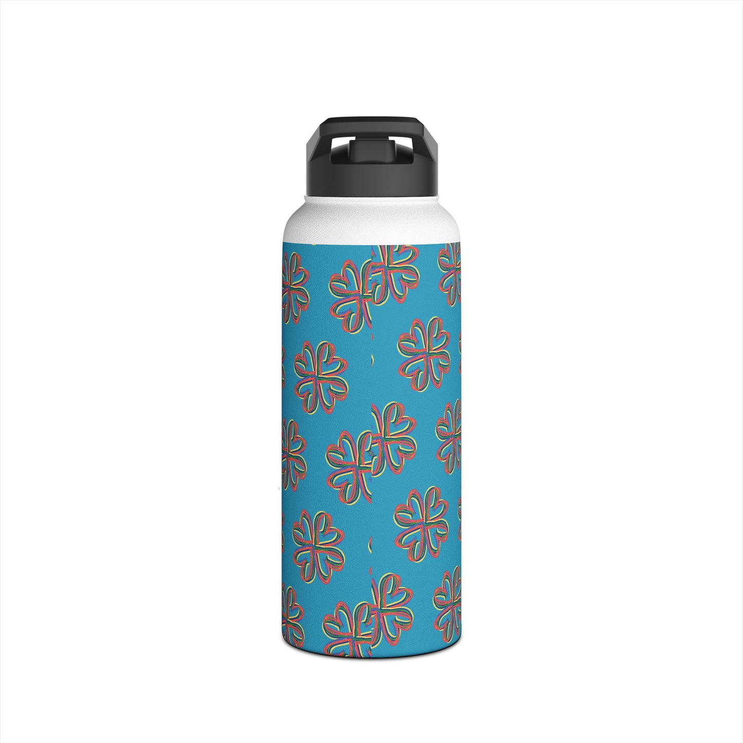 Turquoise Colorful Floral Stainless Steel Water Bottle, Gender Neutral, Gift, Exercise, Run, Workout, Eco BPA-free, Gift Birthday Christmas