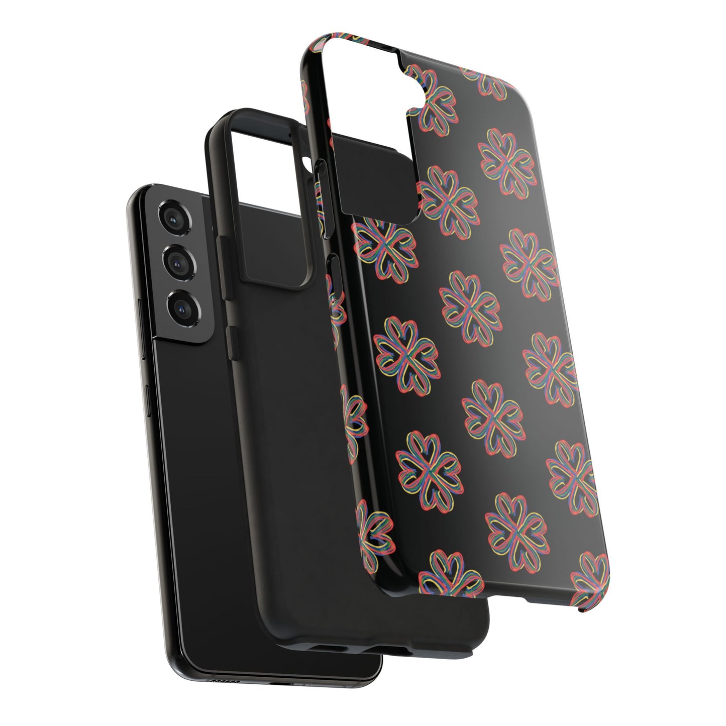 Tough Phone Cases, Floral Phone Cover, Protective Floral Case, Colorful Phone Shell, Black Phone Case, Wireless Charging