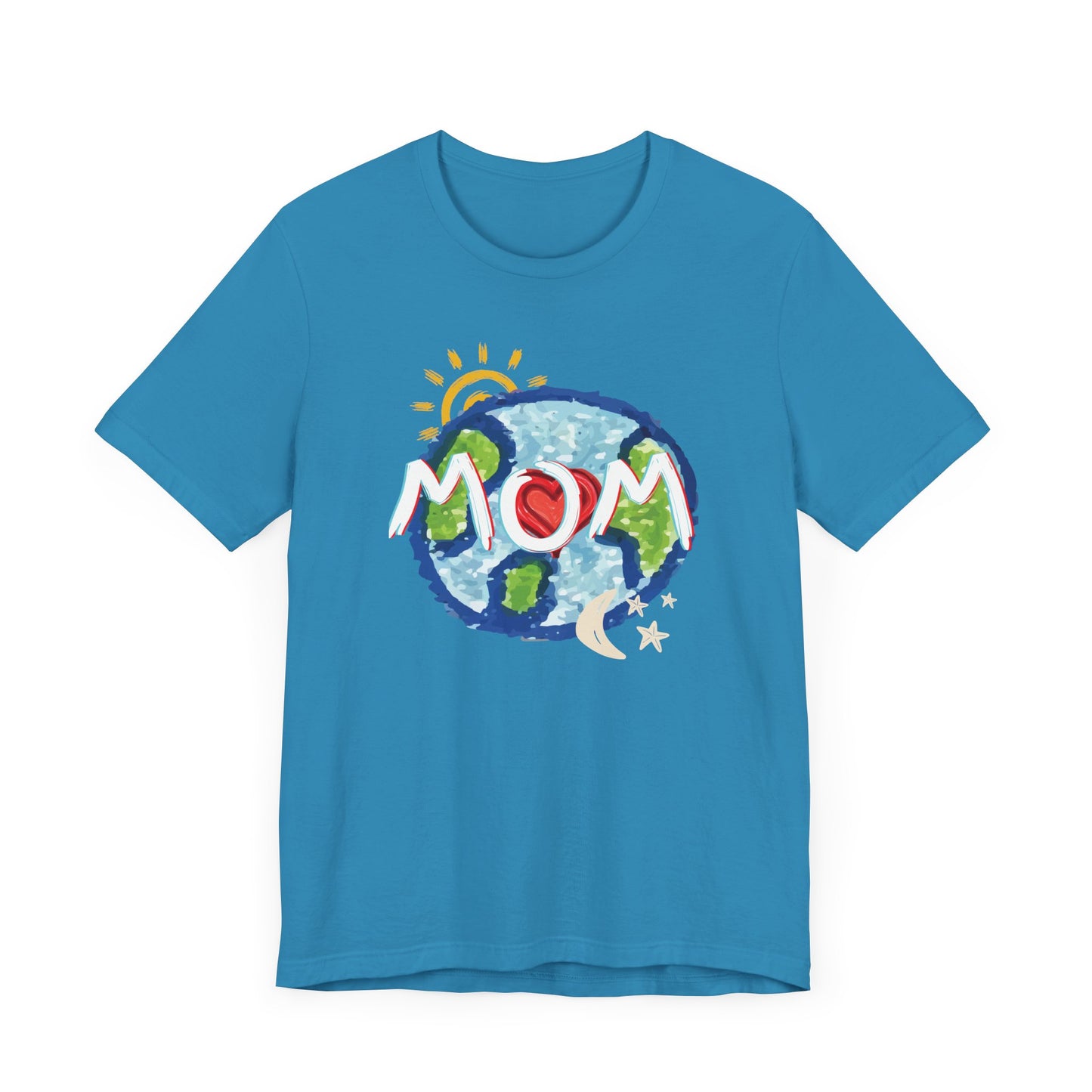 MOM Unisex Tee, Whole World, Sun Moon Stars, Heart, Love, Mothers Day, Gifts for Women, Comfy, Soft, Casual, Gender Neutral, Short Sleeves
