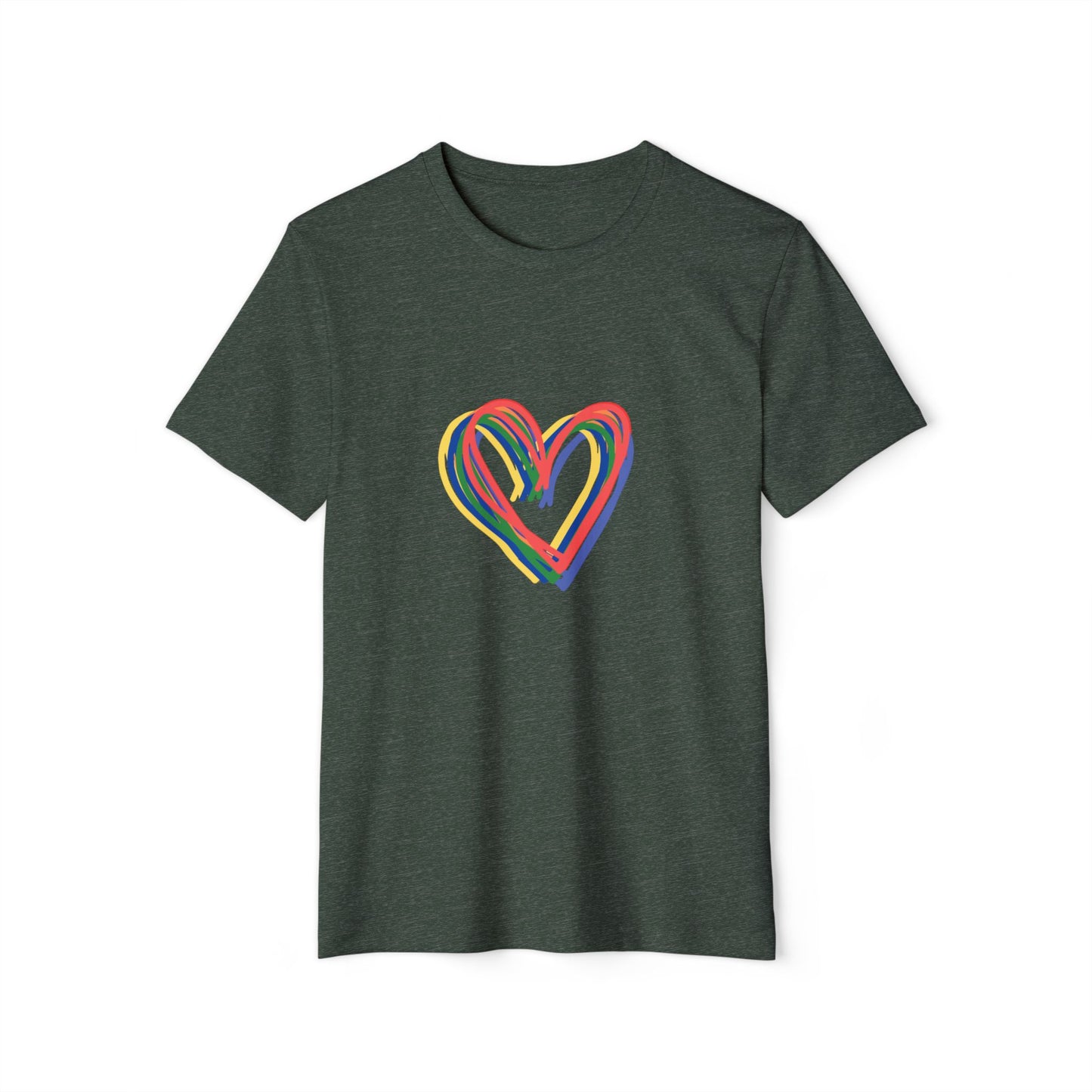Rainbow Hearts Unisex T-Shirt, Sustainable Recycled Tee, Eco-Friendly Graphic Shirt, LGBTQ Pride Apparel, Love Rainbow Clothing